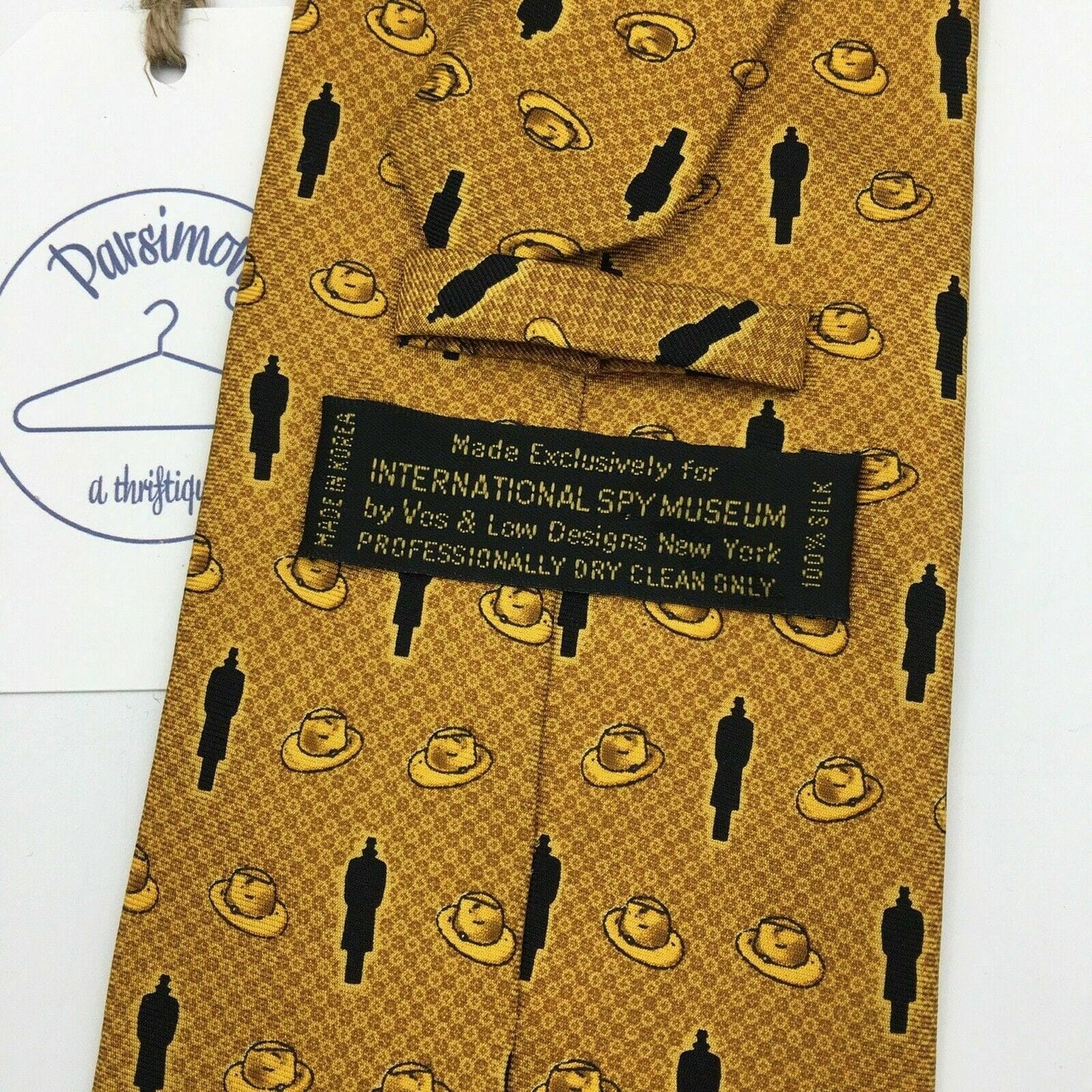 INTERNATIONAL SPY MUSEUM Mens Gold 59” 100% Silk Tie With Silhouette Vos & Low NY