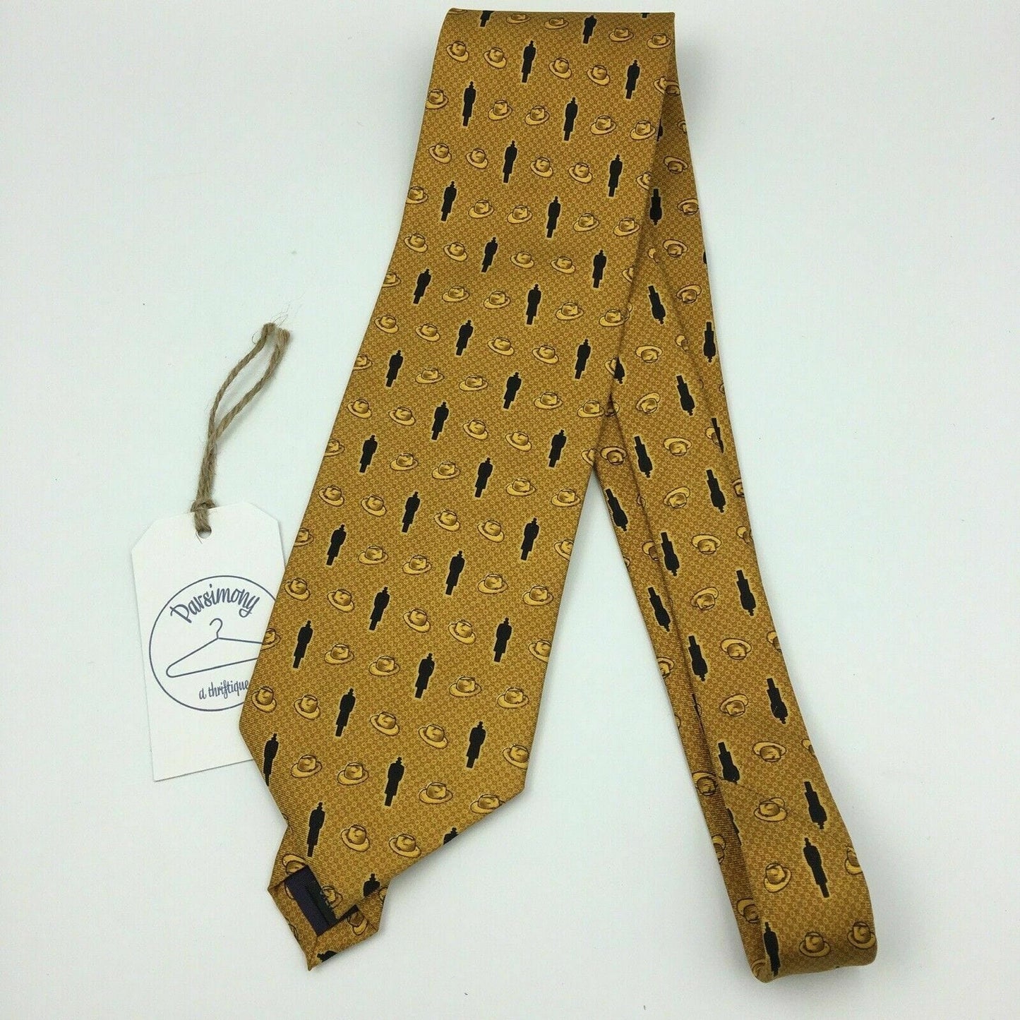 INTERNATIONAL SPY MUSEUM Mens Gold 59” 100% Silk Tie With Silhouette Vos & Low NY