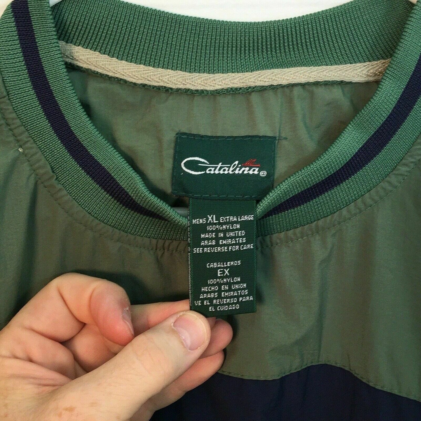 VIntage Catalina Mens Size XL Green Blue Pullover Windbreaker Jacket L/s