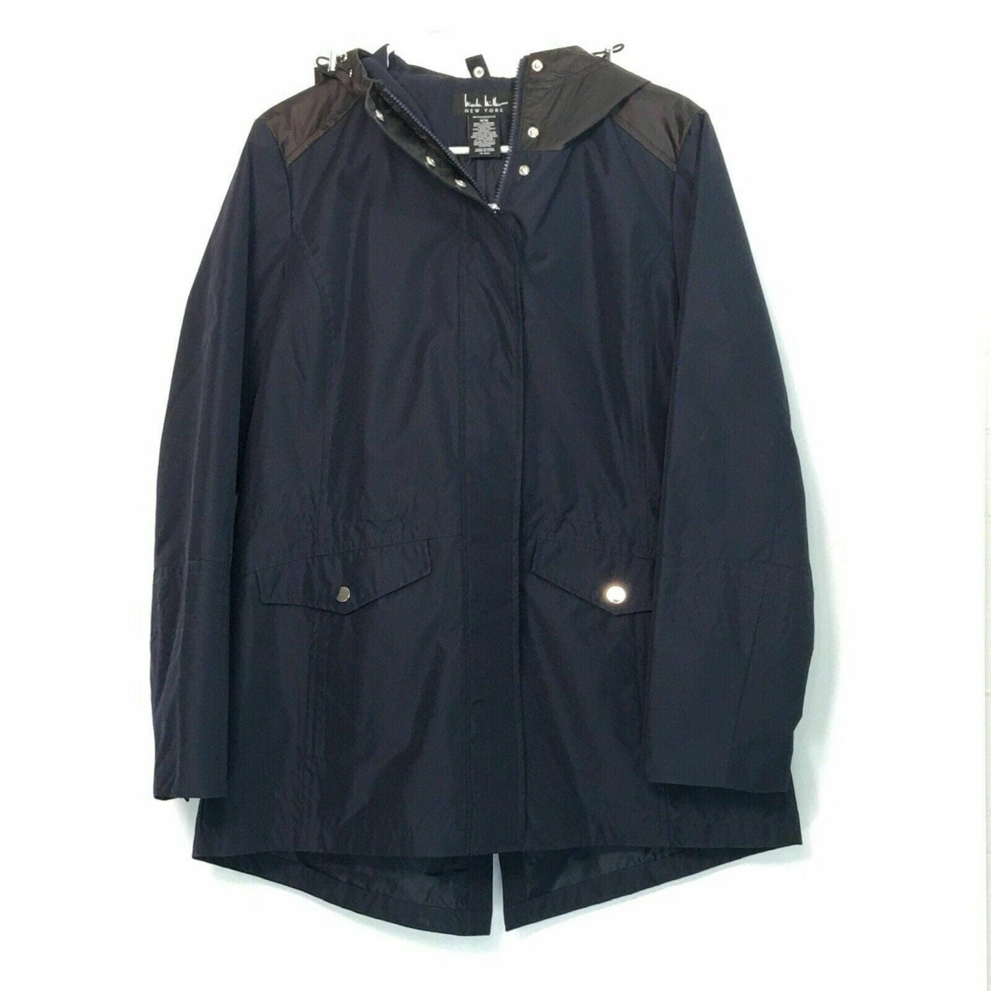 Nicole Miller NY Women Navy Blue Size S Water Repellent Zip-Up Hooded Jacket