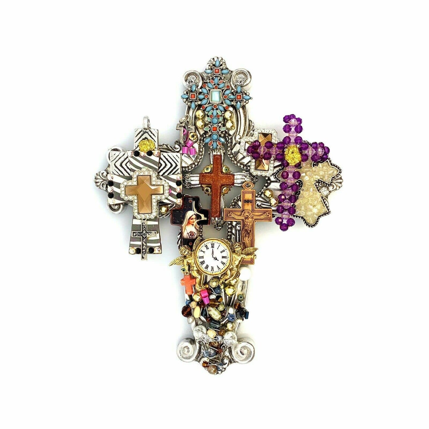Vintage Silver Cross Wall Decoration Costume Jewelry Art Grace Large 10"