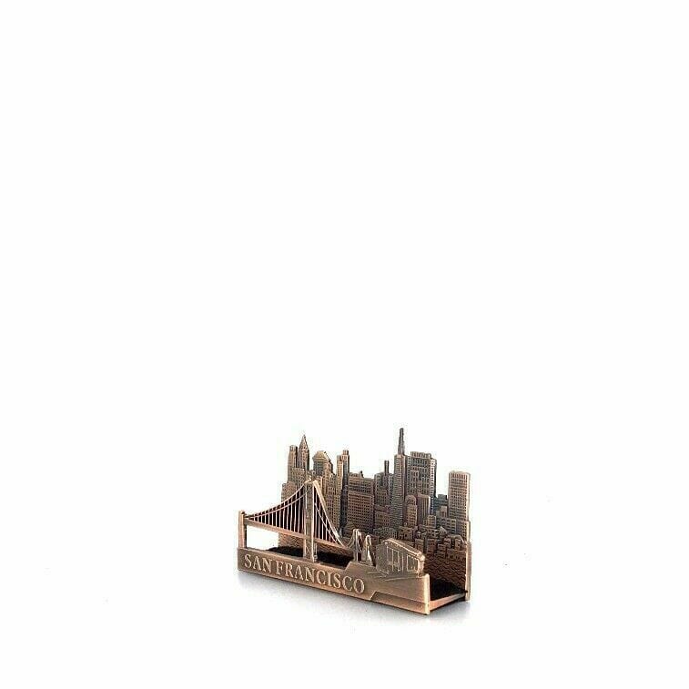 Vintage San Francisco Skyline Business Card Holder, Brass - Felt Lined