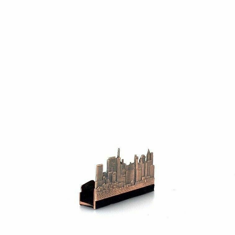 Vintage San Francisco Skyline Business Card Holder, Brass - Felt Lined