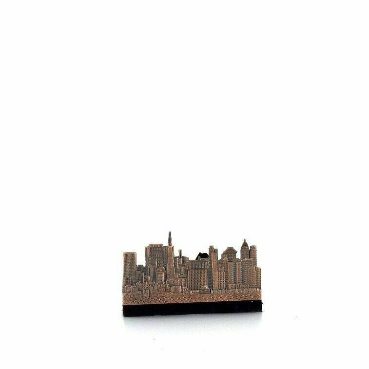 Vintage San Francisco Skyline Business Card Holder, Brass - Felt Lined