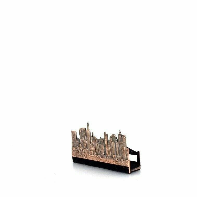 Vintage San Francisco Skyline Business Card Holder, Brass - Felt Lined