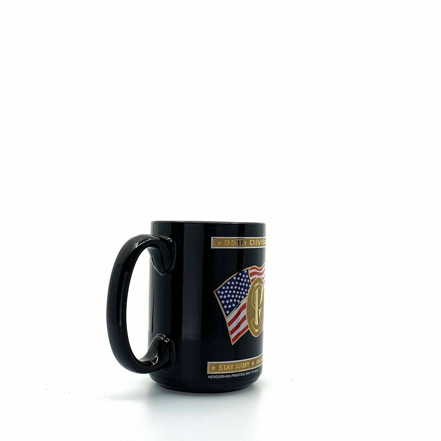 US Army Coffee Cup 95th Division (IT) American Flag “9V” Black 10 Oz.