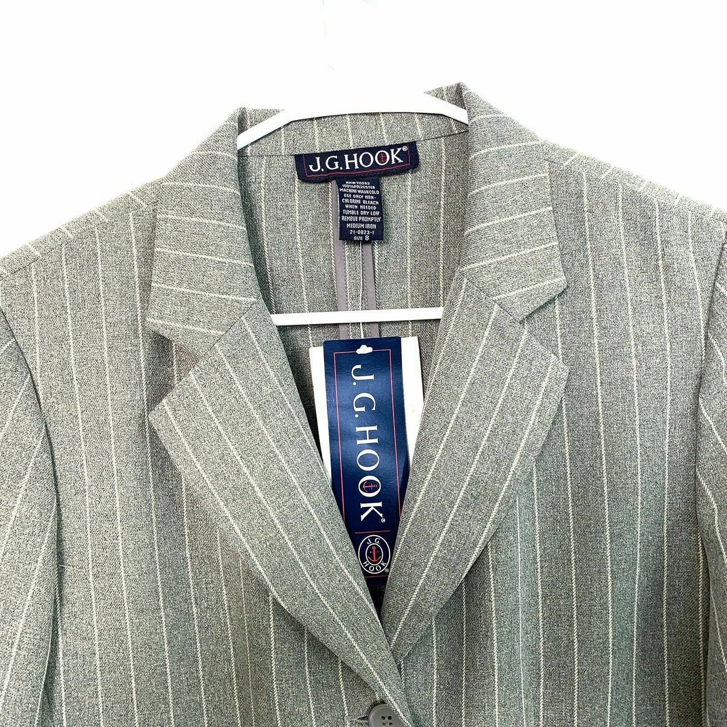 JG HOOK Womens Size 8 Gray Striped Blazer Jacket Lined Suit 3 Button