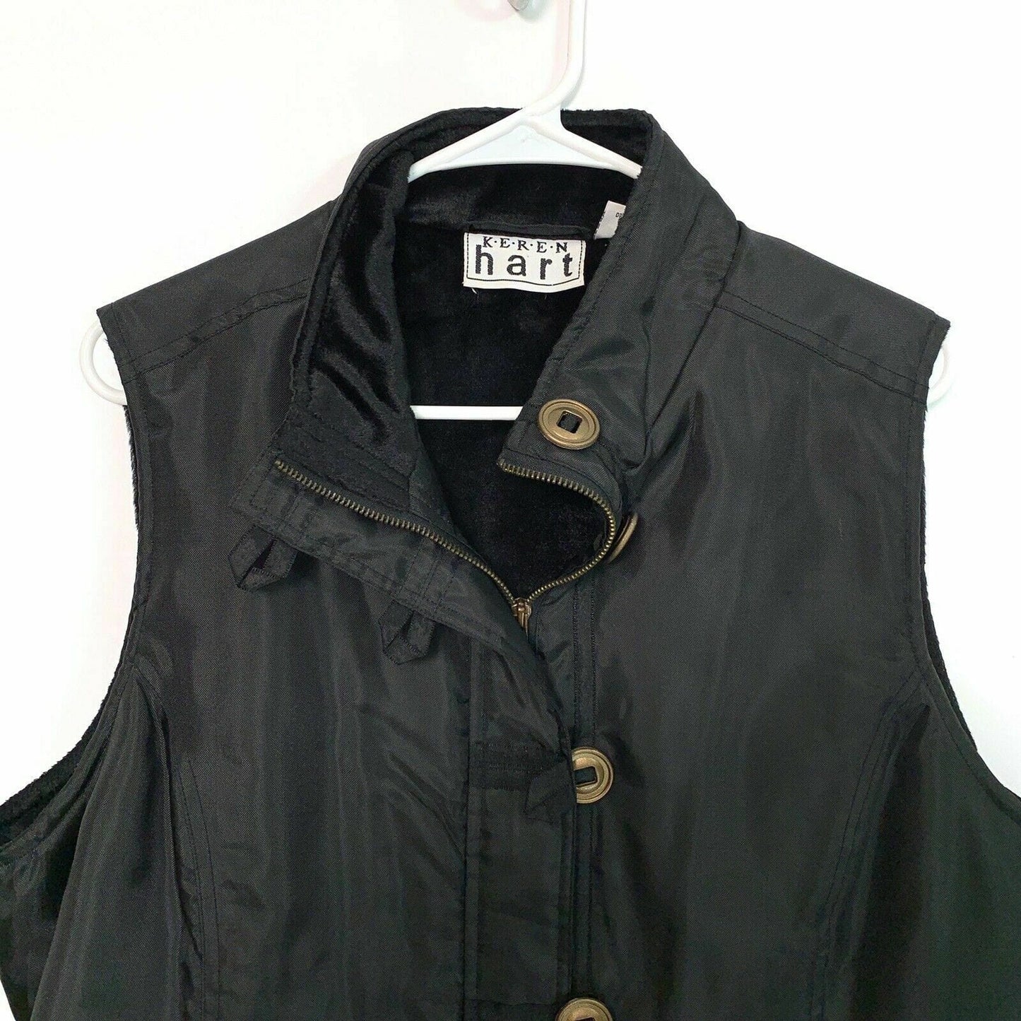 Vintage Keren Hart Womens Size XL Black Vest Nylon Full Zip Classic