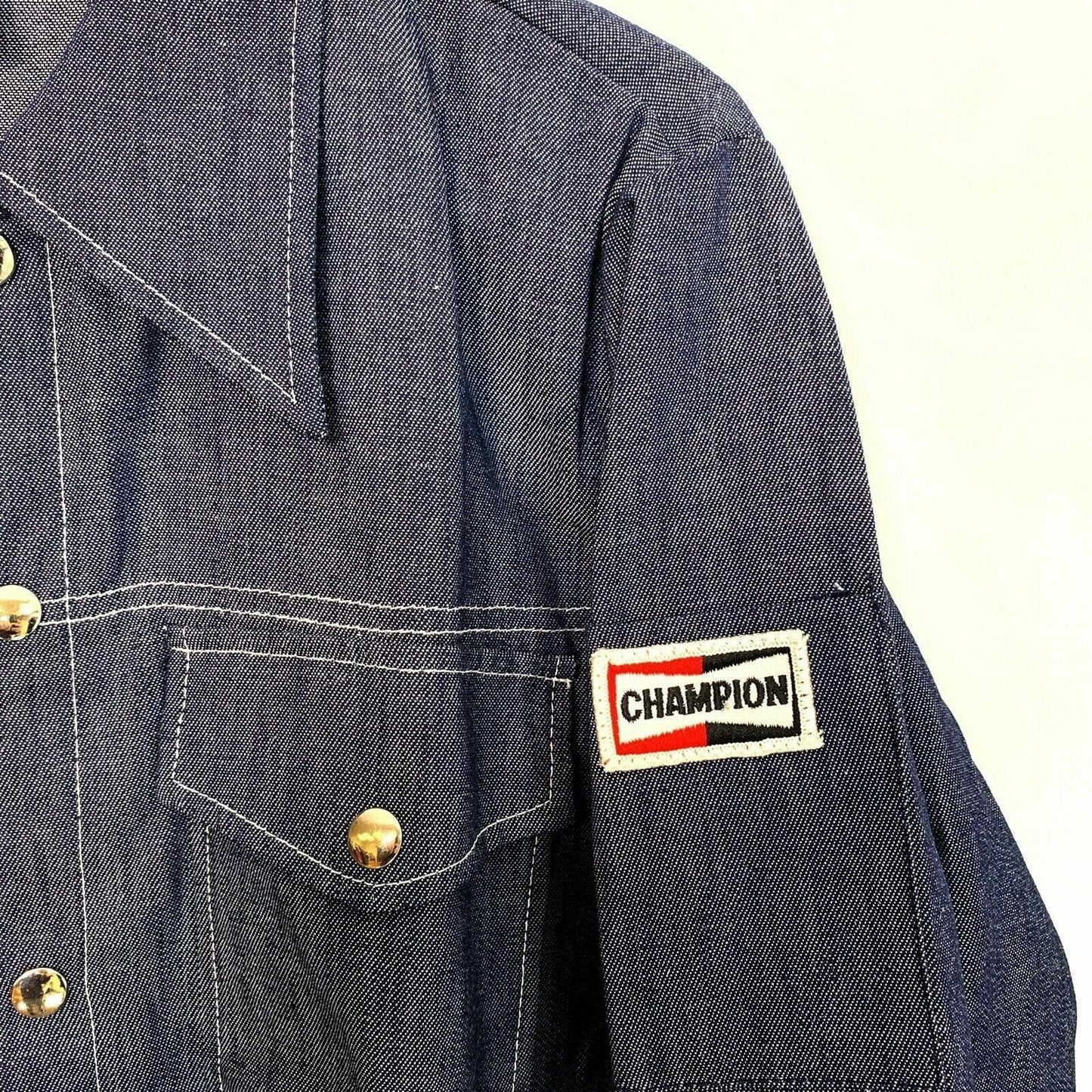 Vintage Champion Mens Size M Blue Work Shirt Denim Snap Up