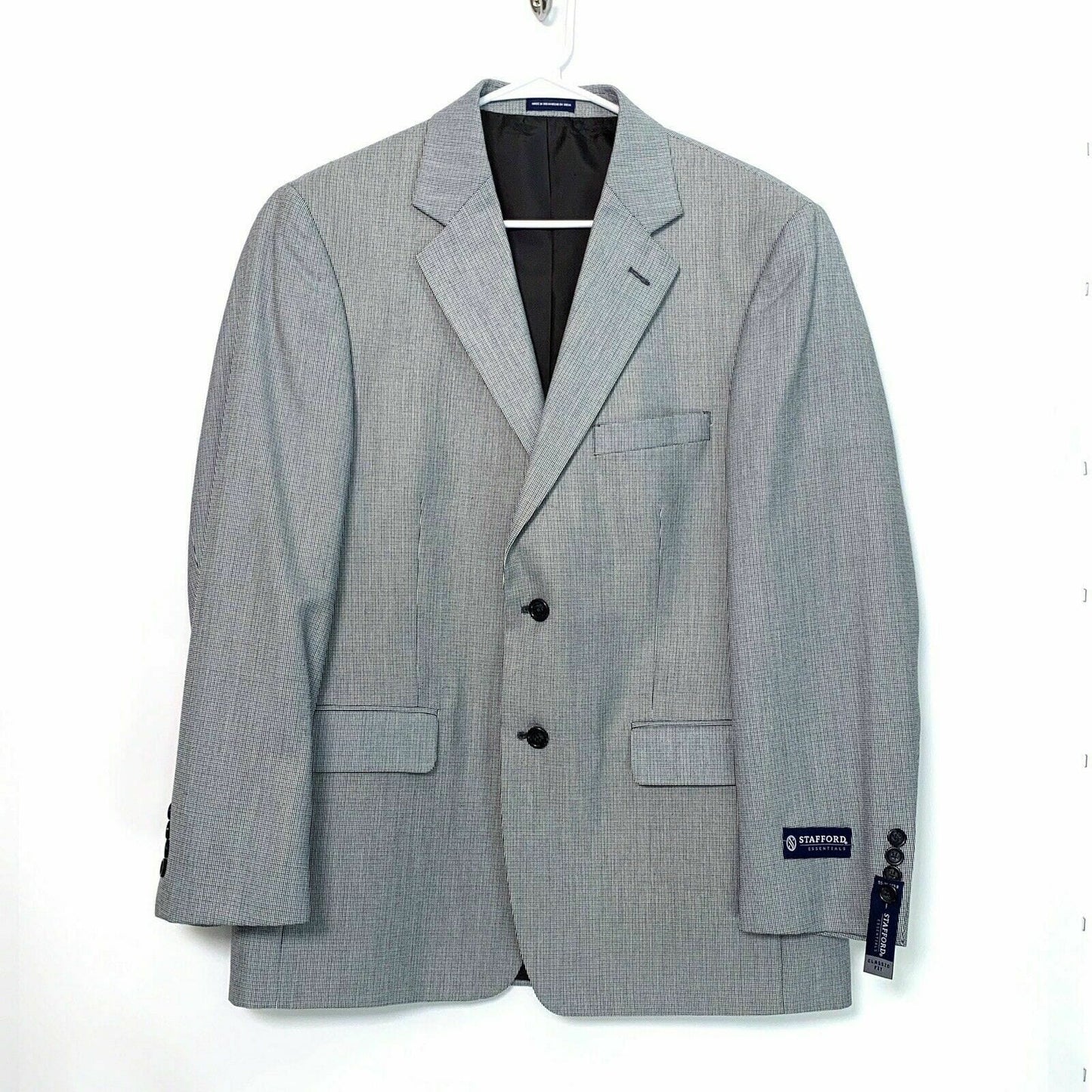 Stafford Essentials Mens Blazer Jacket Sport Coat, Gray Houndstooth - Size 40R