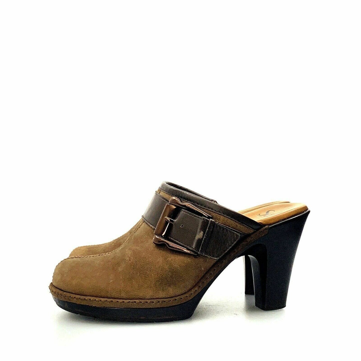 Sofft Womens Size 8M Brown Mules Shoes Leather Aviano Buckle Heeled