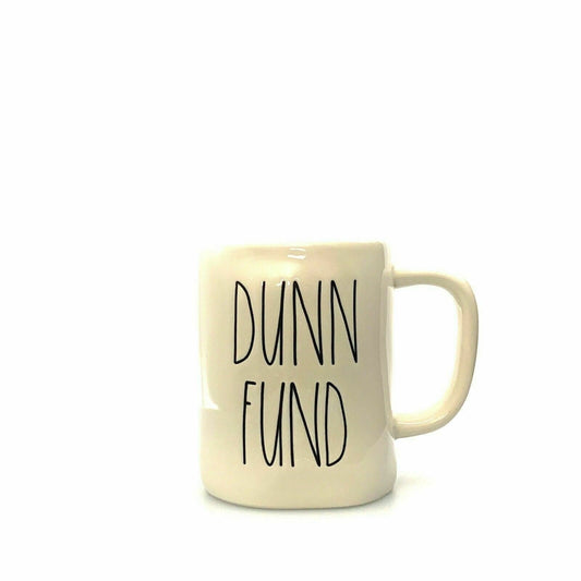 Rae Dunn Artisan Collection "DUNN FUND" Large Letter White Coffee Cup Mug By Magenta