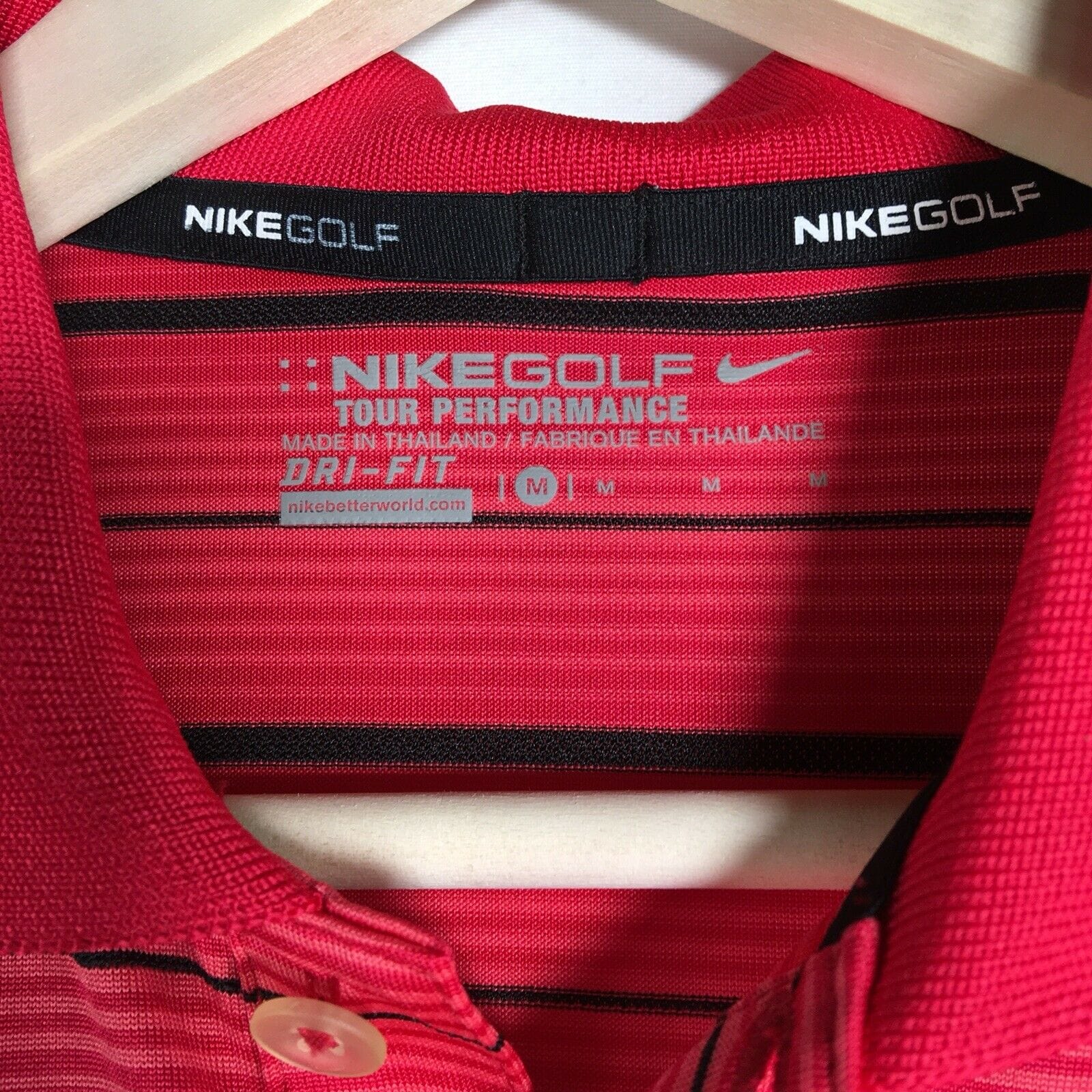 Nike Mens Size Medium Red Black Golf Shirt Dri Fit Tour