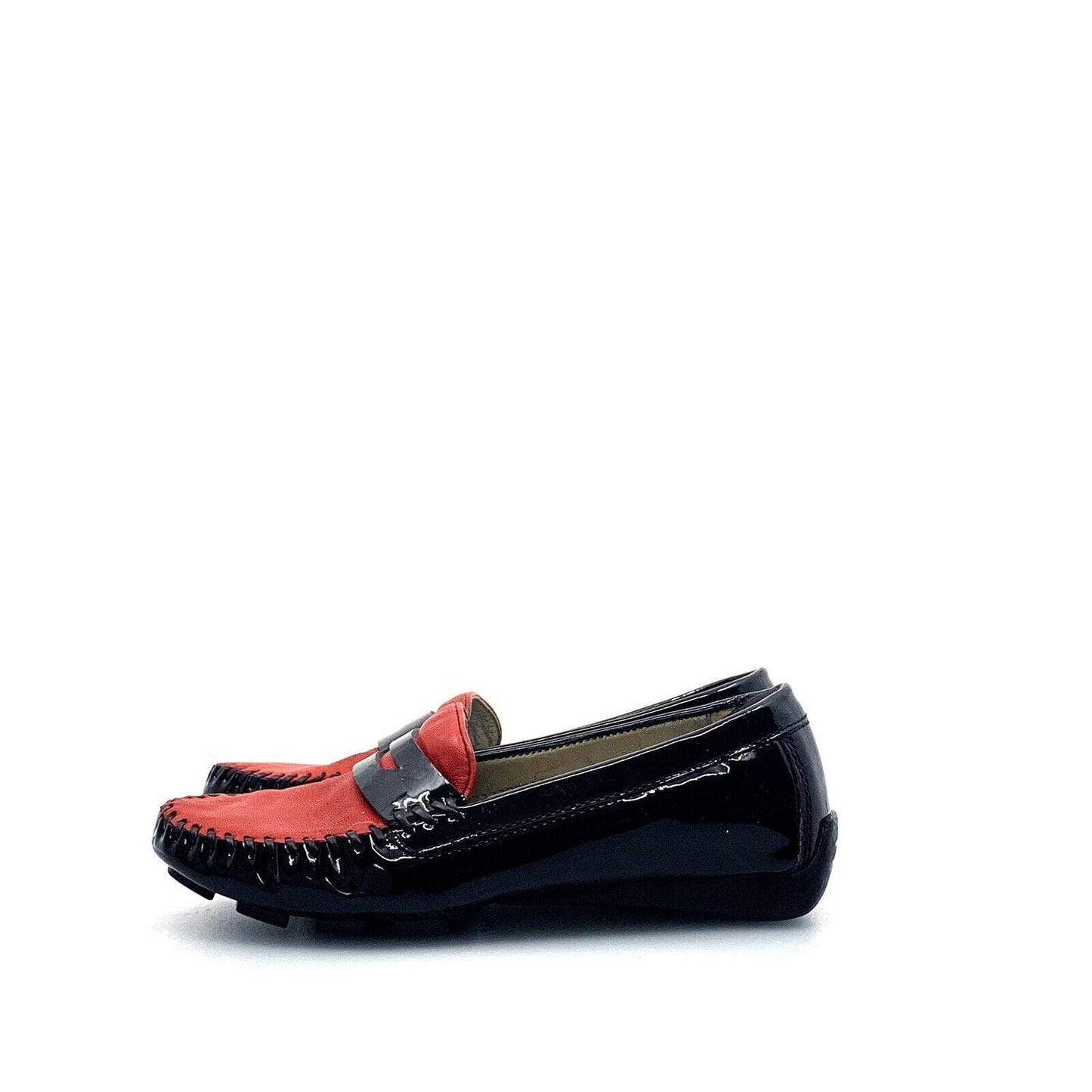 Robert Zur Womens Size 4.5M Black Red Moccasins Shoes Patent Leather Flats