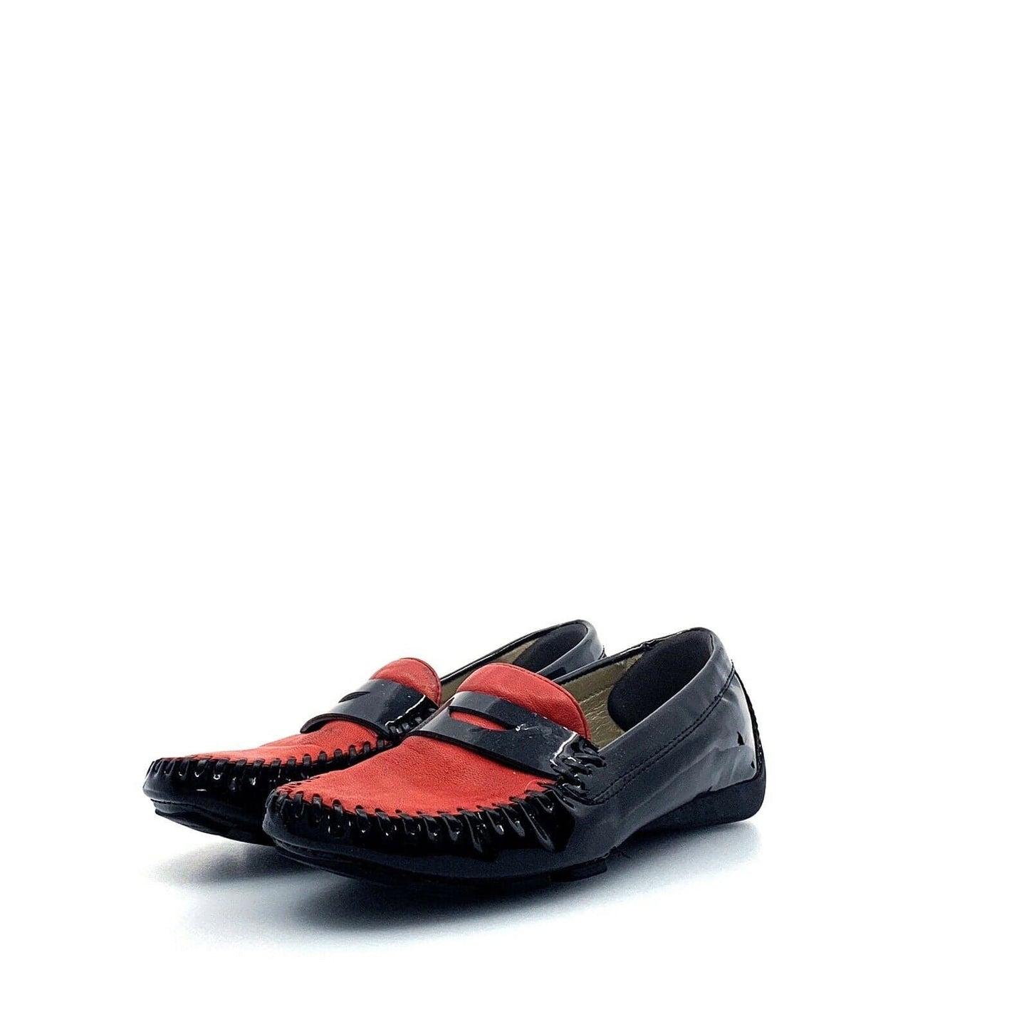 Robert Zur Womens Size 4.5M Black Red Moccasins Shoes Patent Leather Flats