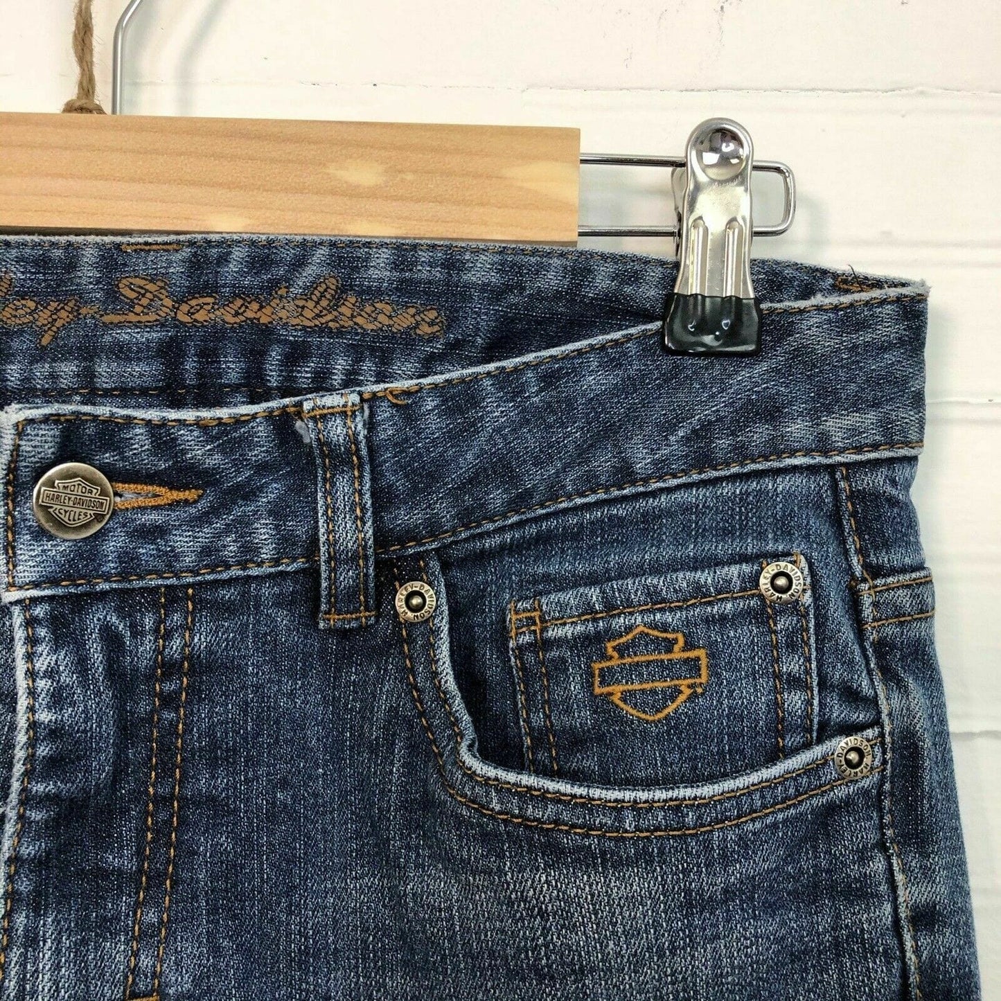 Harley-Davidson Womens Bootcut Size 2 Blue Jeans Denim Embroidered Logo EUC
