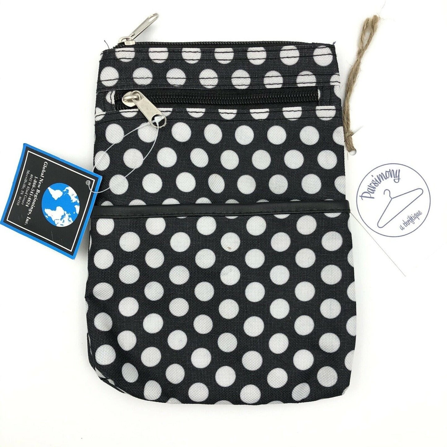 GNB Polka Dot Black White Womens Cross Body Bag Detachable Strap Size Small Zip