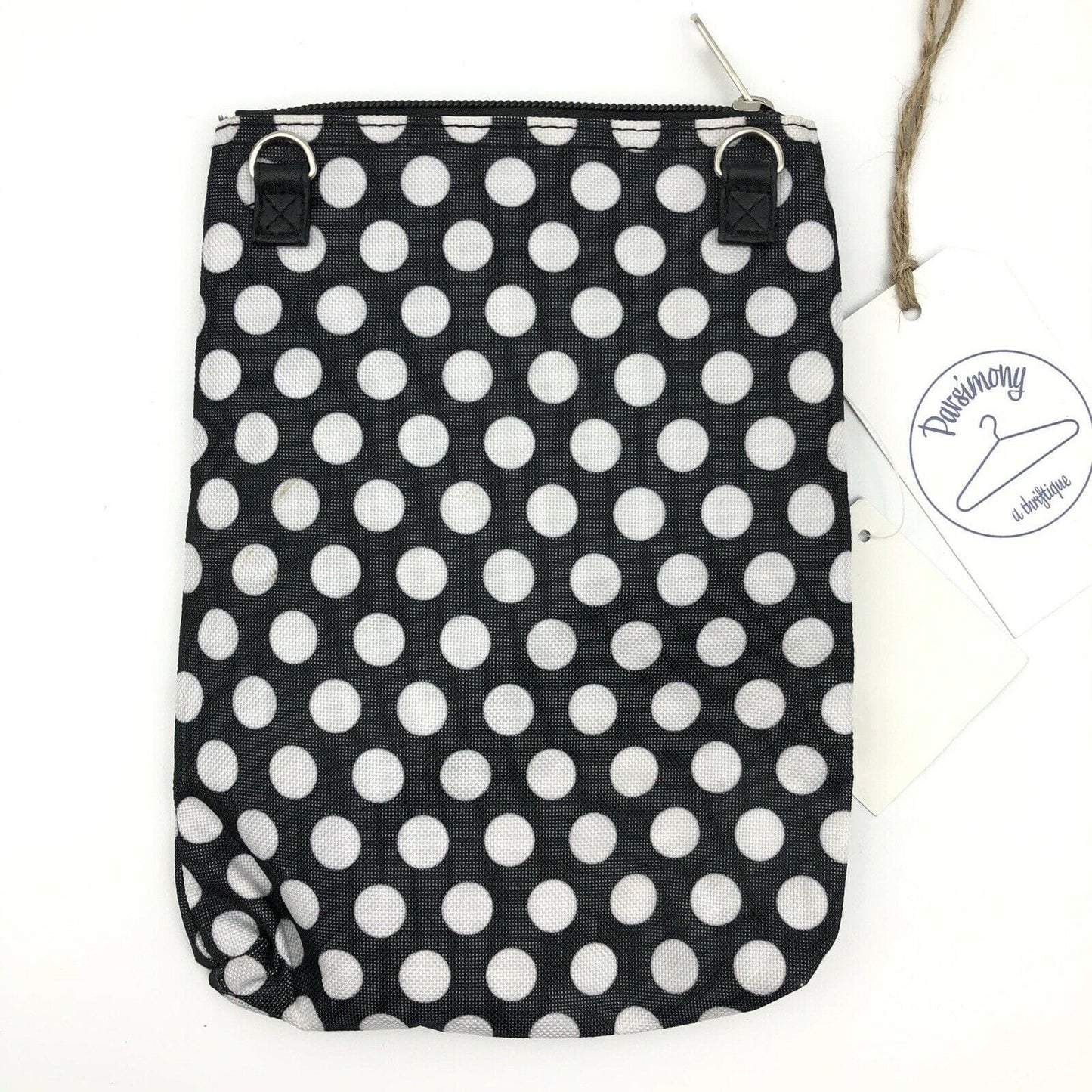 GNB Polka Dot Black White Womens Cross Body Bag Detachable Strap Size Small Zip