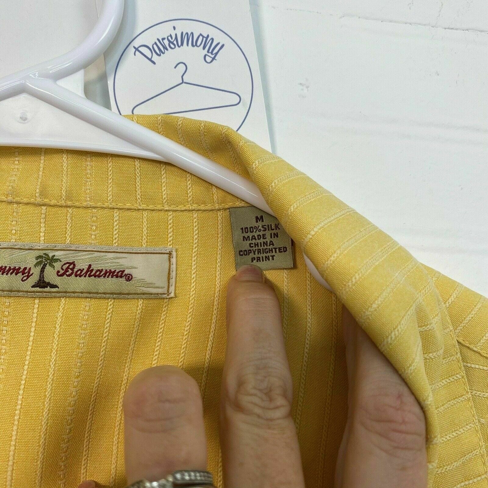 Vintage Tommy Bahama Mens Size M Yellow Silk Hawaiian Shirt Button-Up S/s