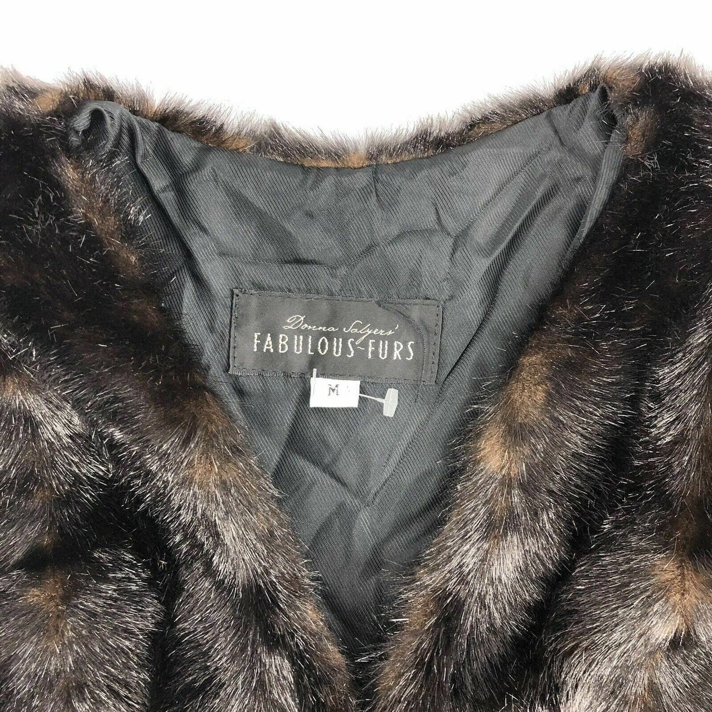 Donna Salyers Fabulous Furs Womens Size Medium Black Brown Vest Lined Soft