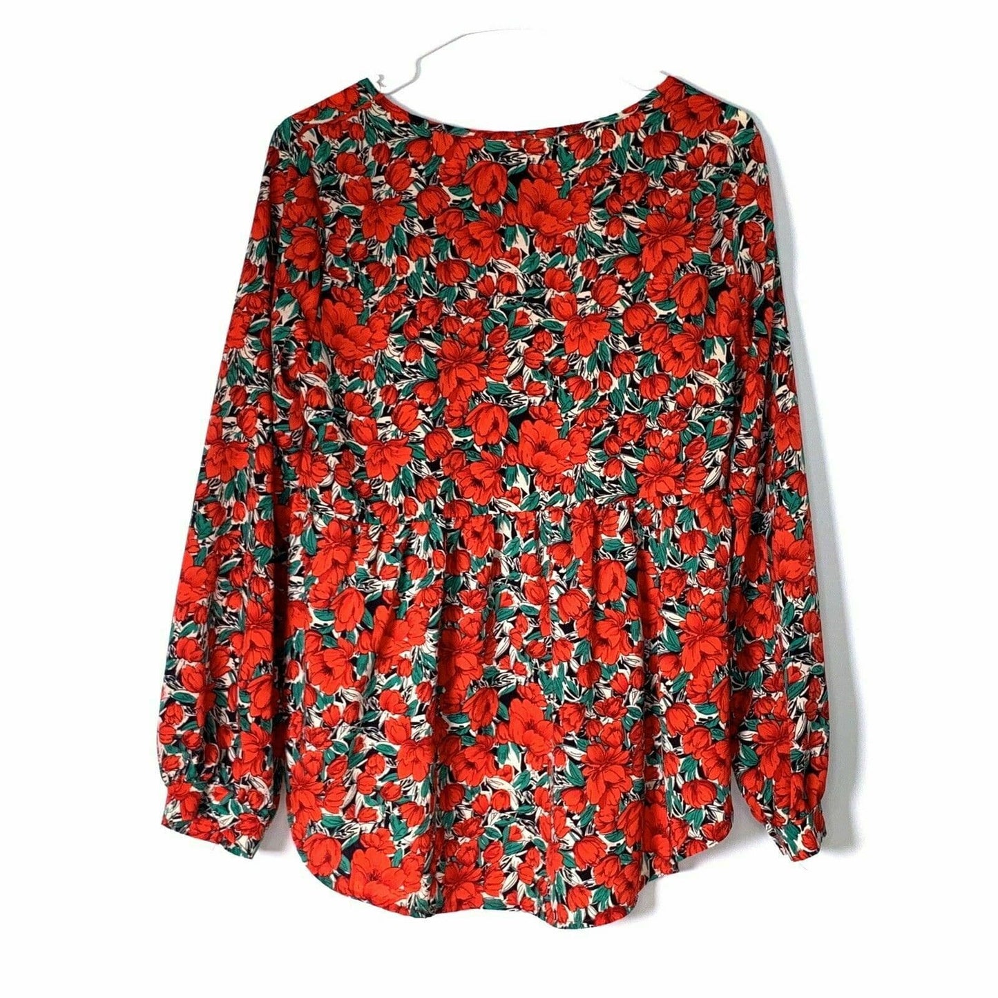 SHEIN Womens Size M Red Chiffon Floral High Low Peplum Babydoll Blouse L/s