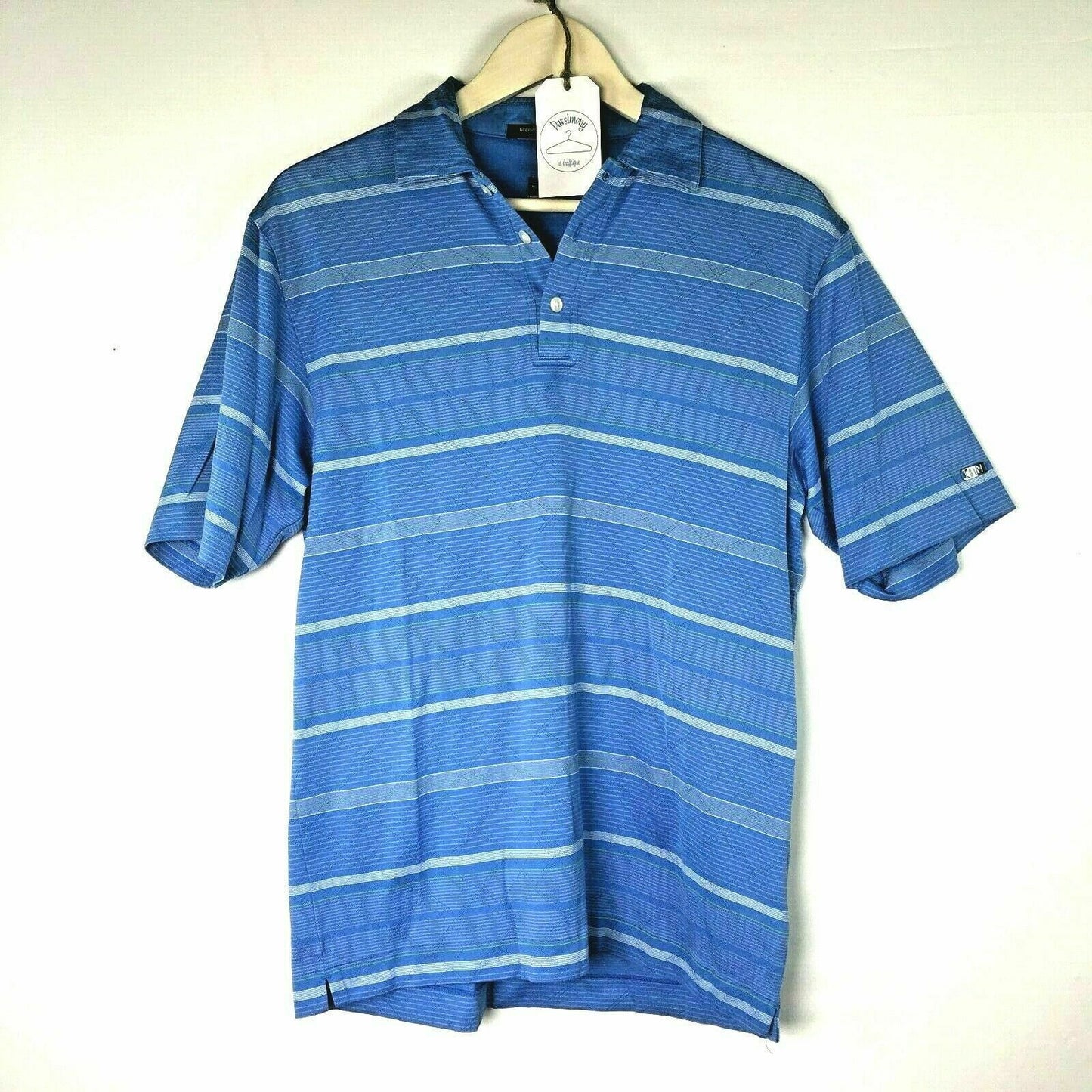 Tiger Woods Mens Size Small Blue White Polo Golf Short Sleeve Stripes
