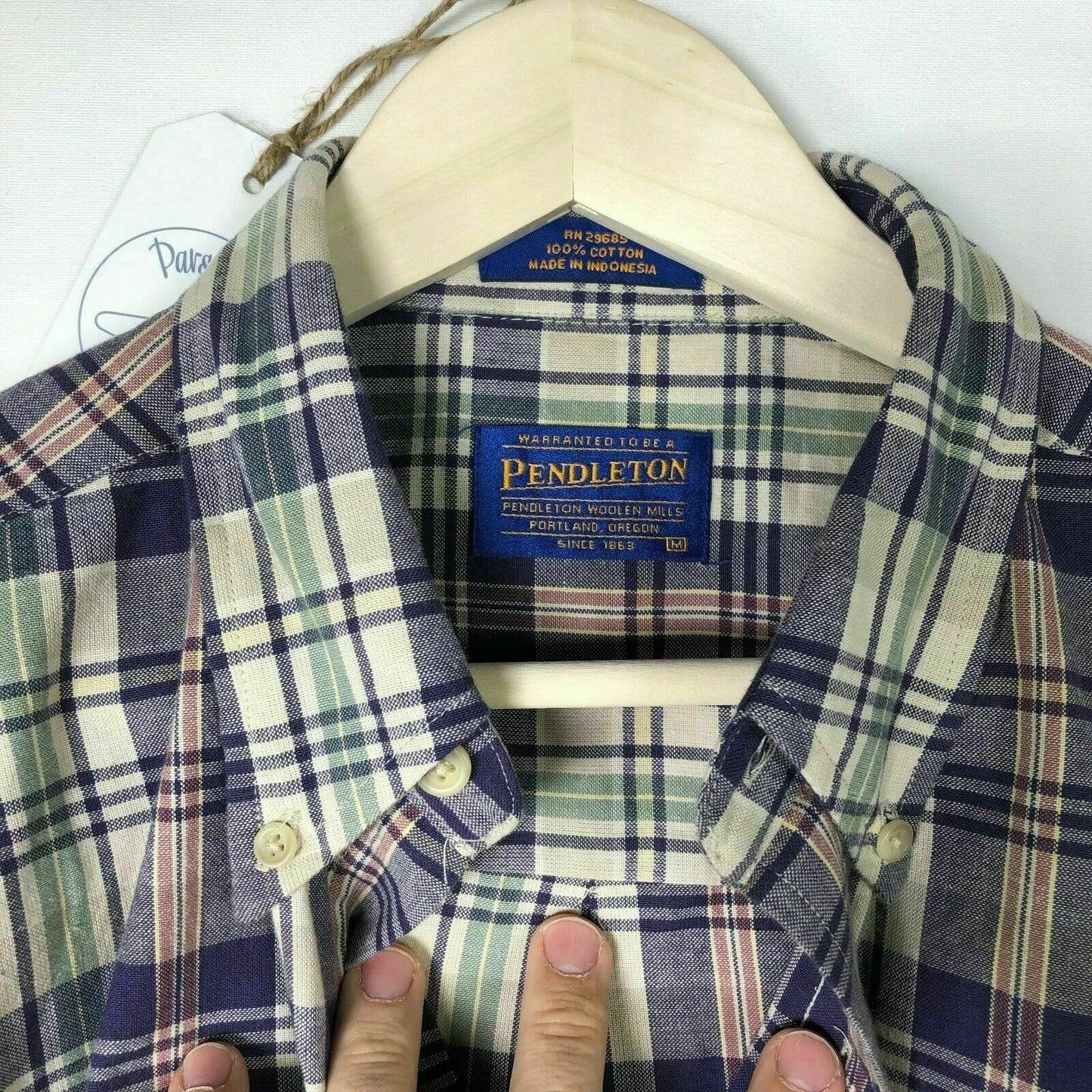 Pendleton Mens Size M Blue Green Plaid Shirt Casual Button-Up S/s