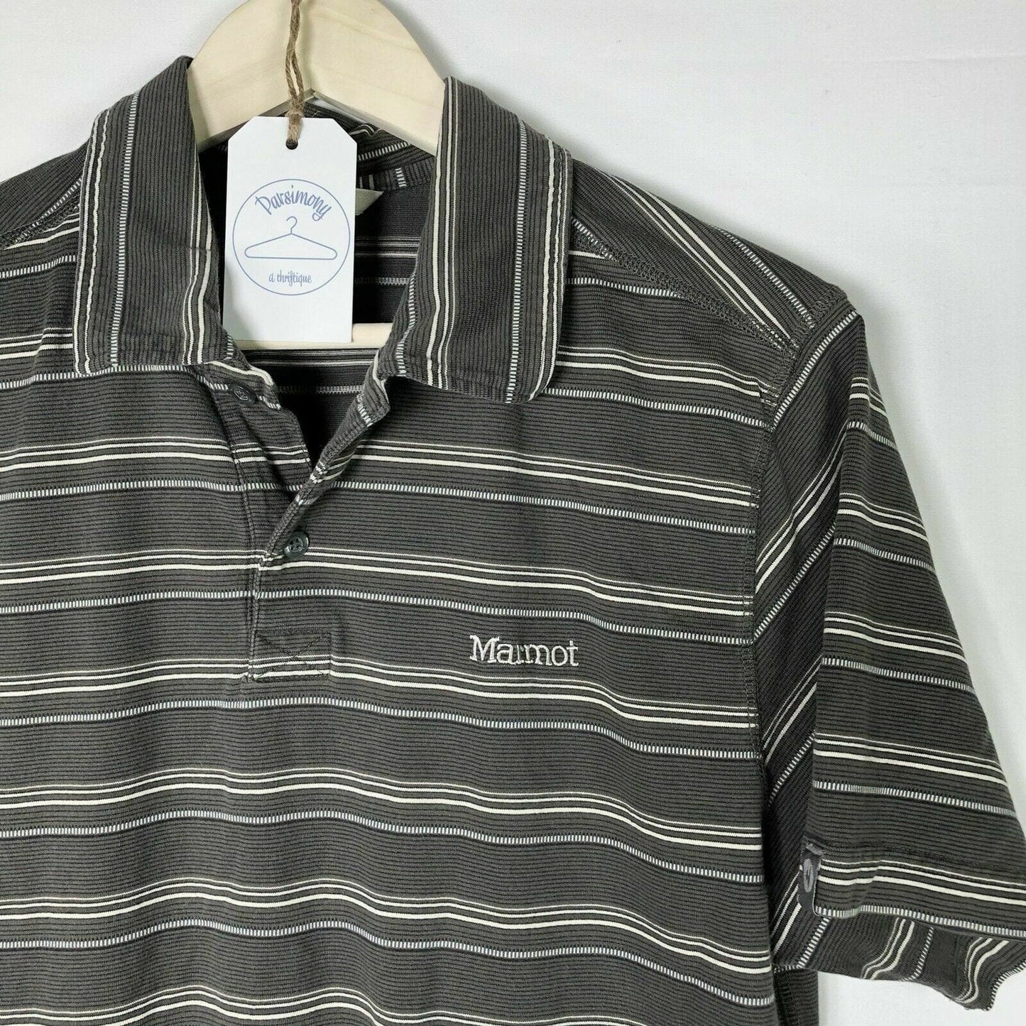 Marmot Mens Size M Gray Striped Polo Shirt S/s