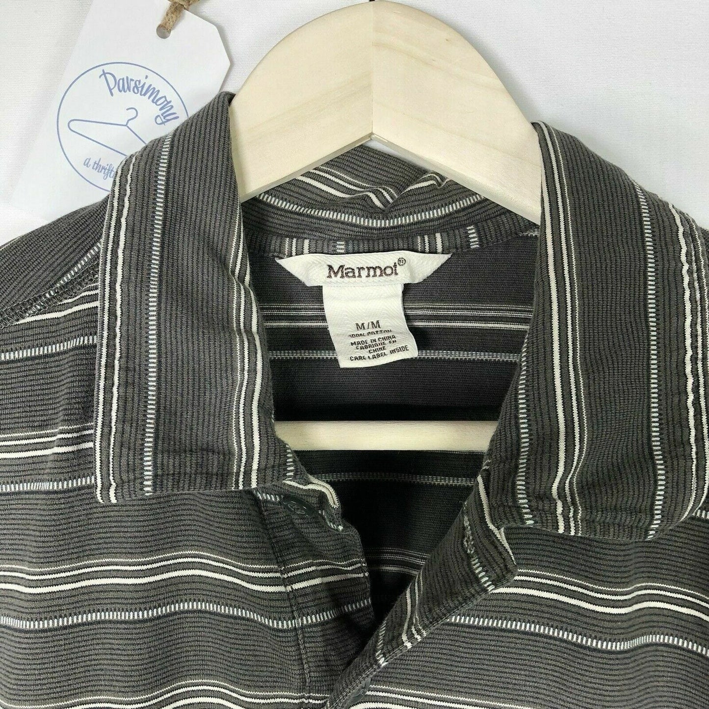 Marmot Mens Size M Gray Striped Polo Shirt S/s