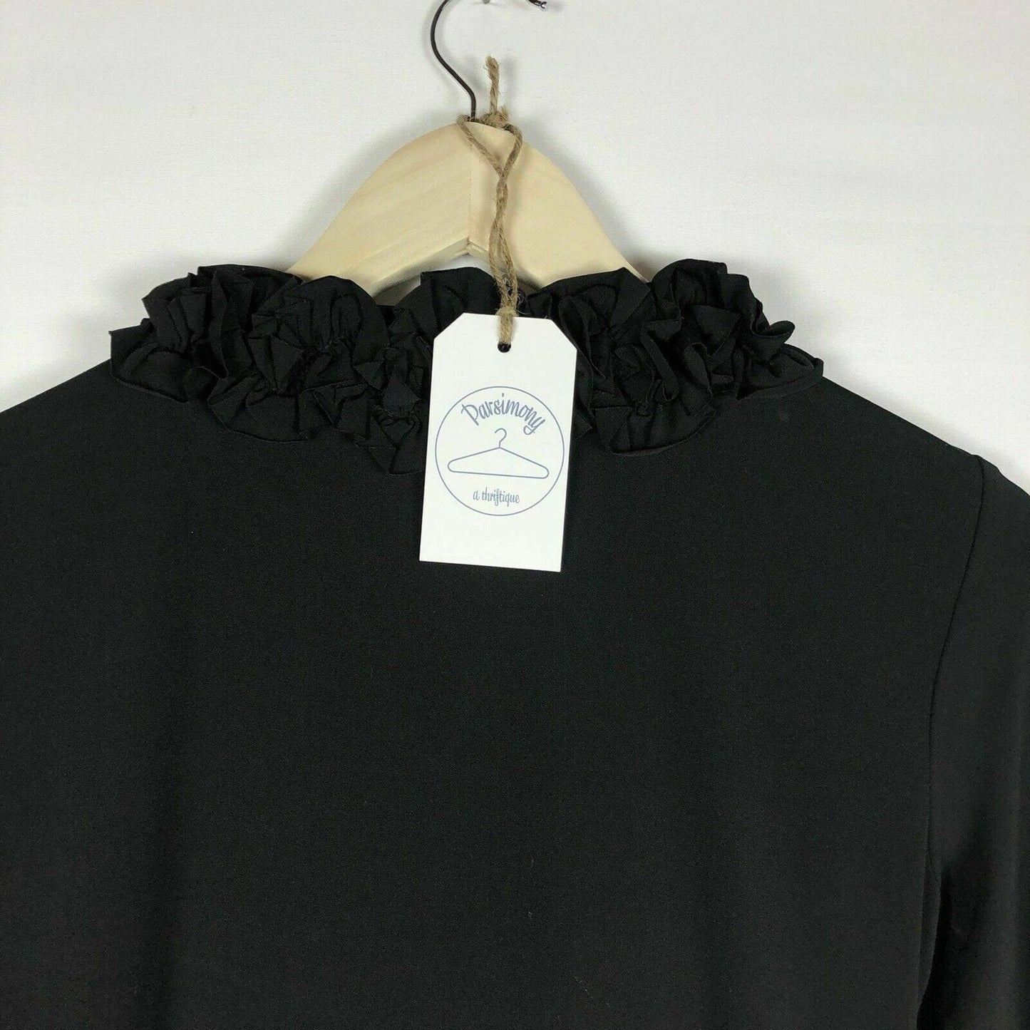 Sophisticated Maggy London Black Cocktail Dress Ruffle V-Neck L/s Size 8