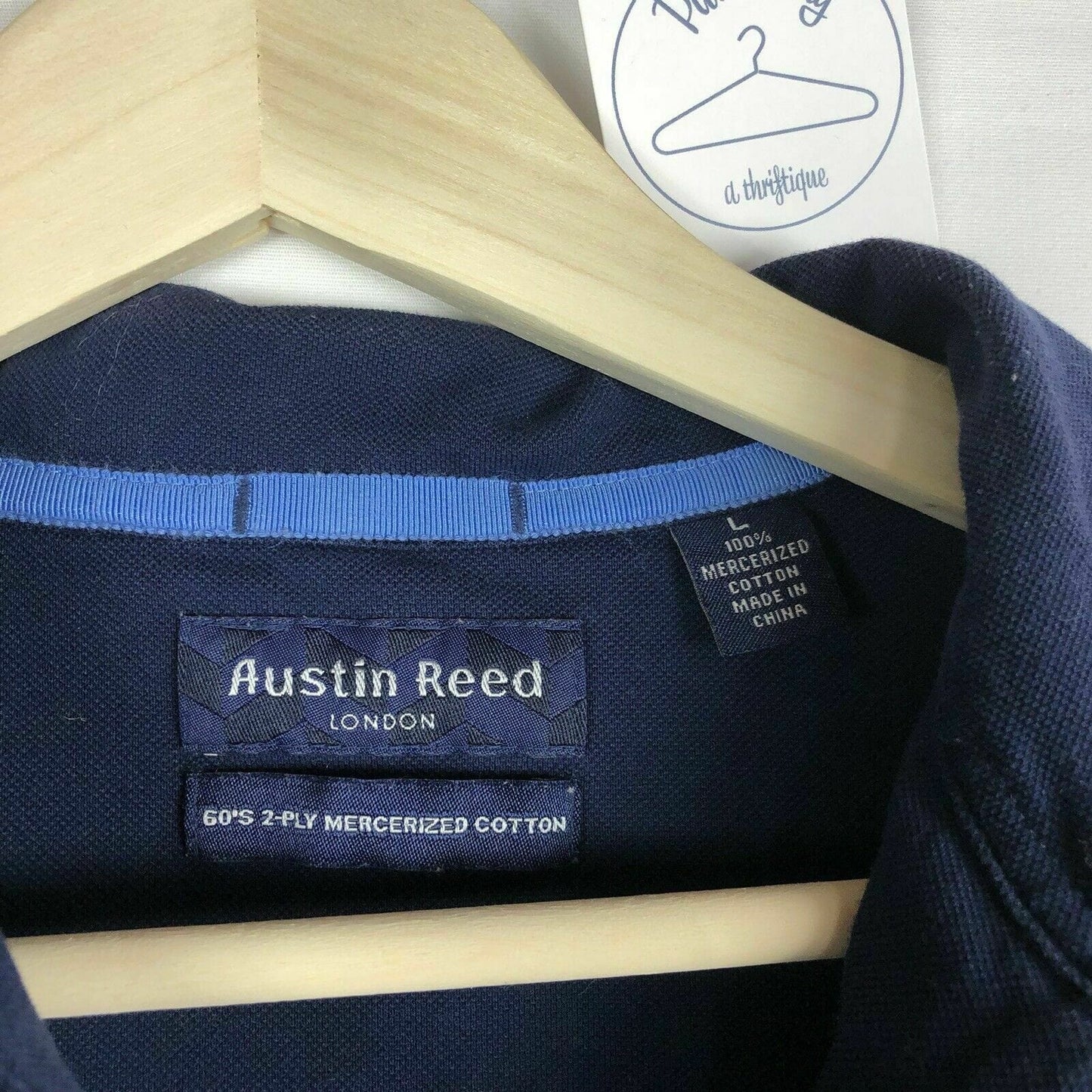 Austin Reed Mens Size L Two-Tone Blue 1/4 Zip Polo Shirt