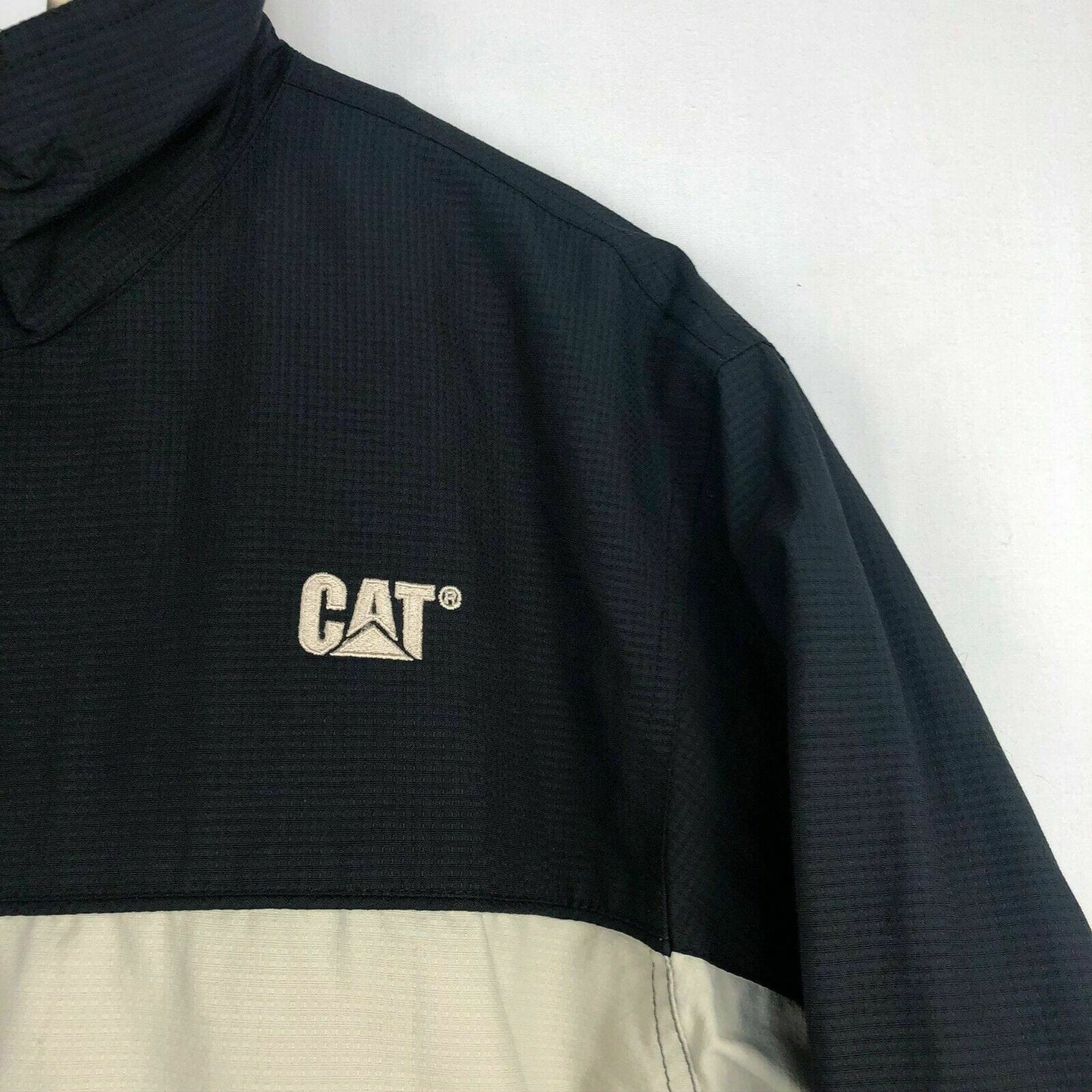 Stylish North End CAT Branded Jacket Black Beige M Nylon Blend Zipper Womens Used