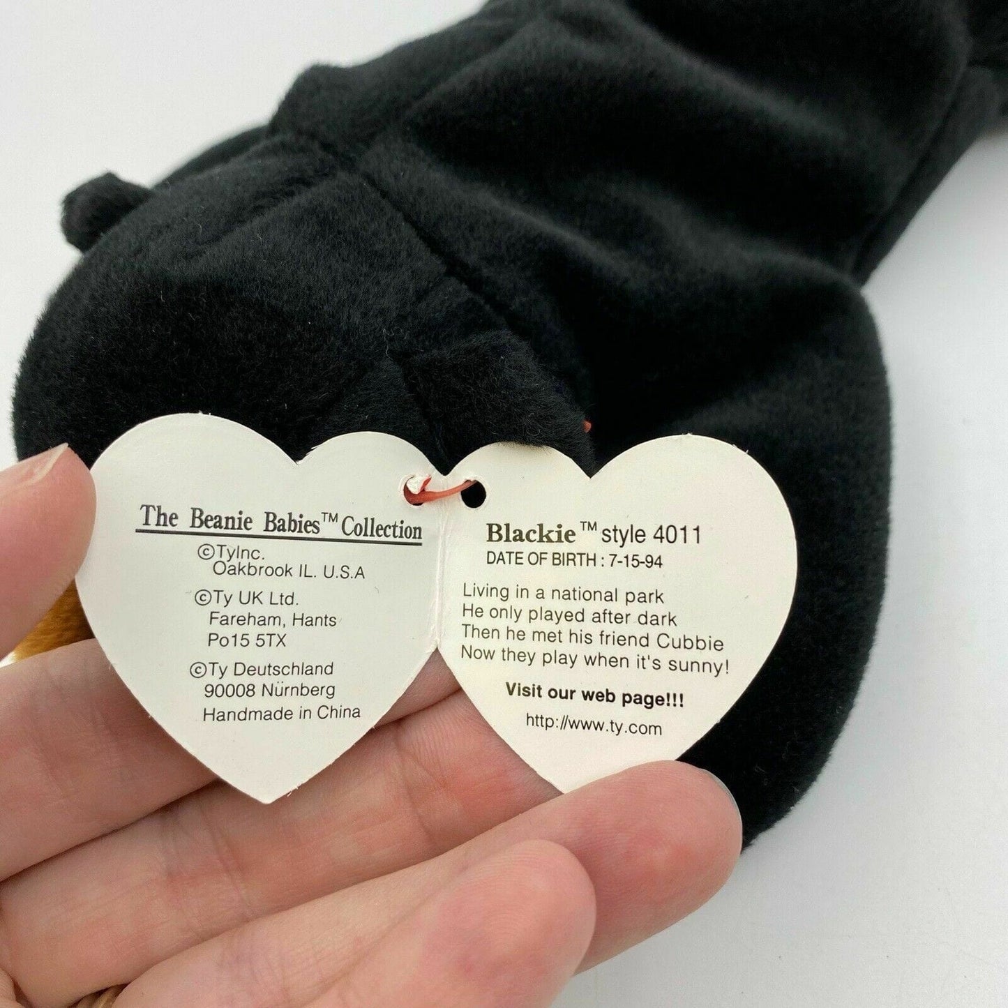 Ty Original Beanie Babies Blackie The Bear 1994 - 4011 Excellent Cond. w/ Errors