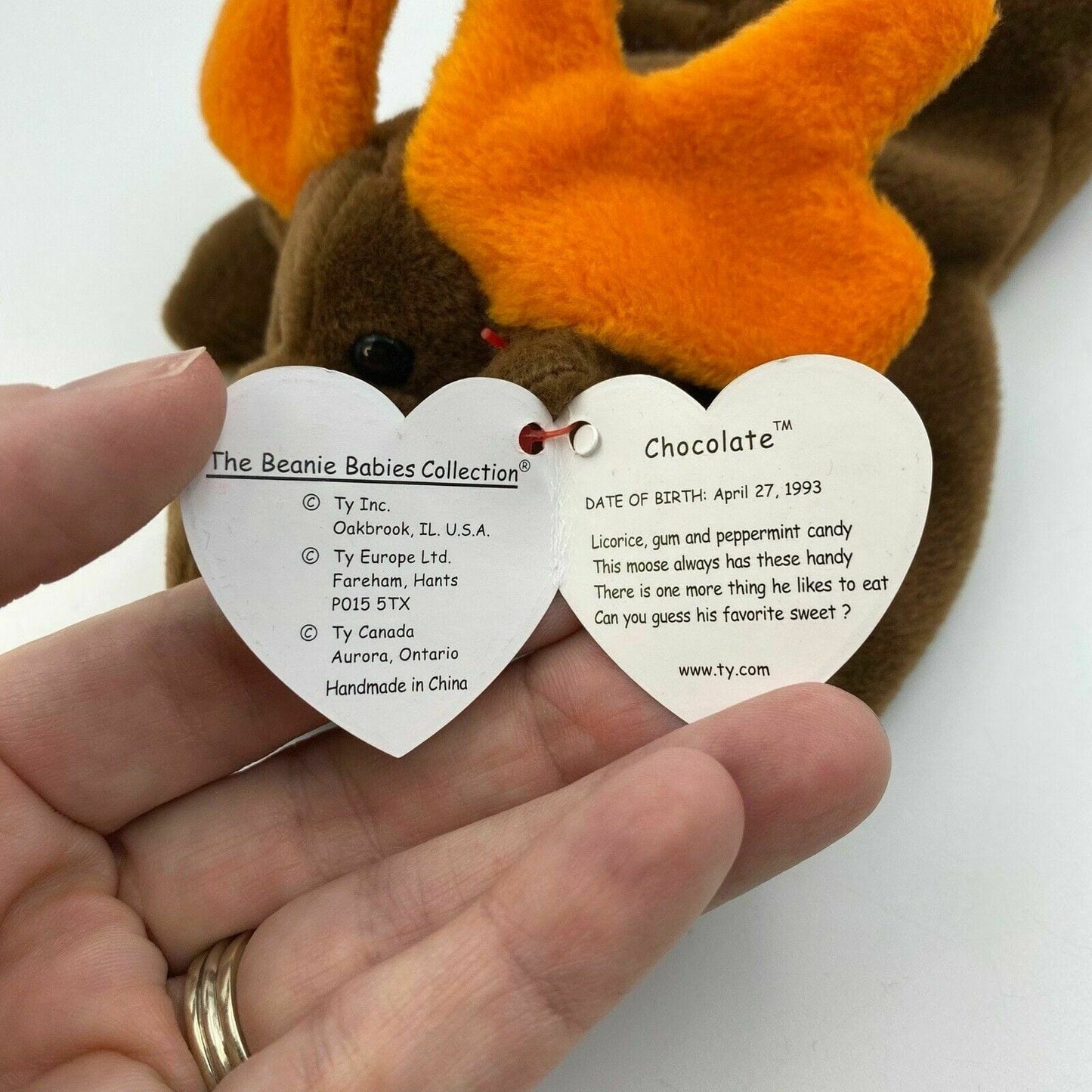 Charming Ty Original Beanie Babies Chocolate The Moose Plush Toy 1993 Excellent Cond. w/ Errors
