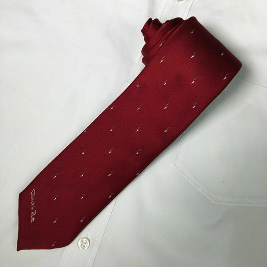 Trendy Oscar de la Renta Mens Red Polyester & Silk Neck Tie