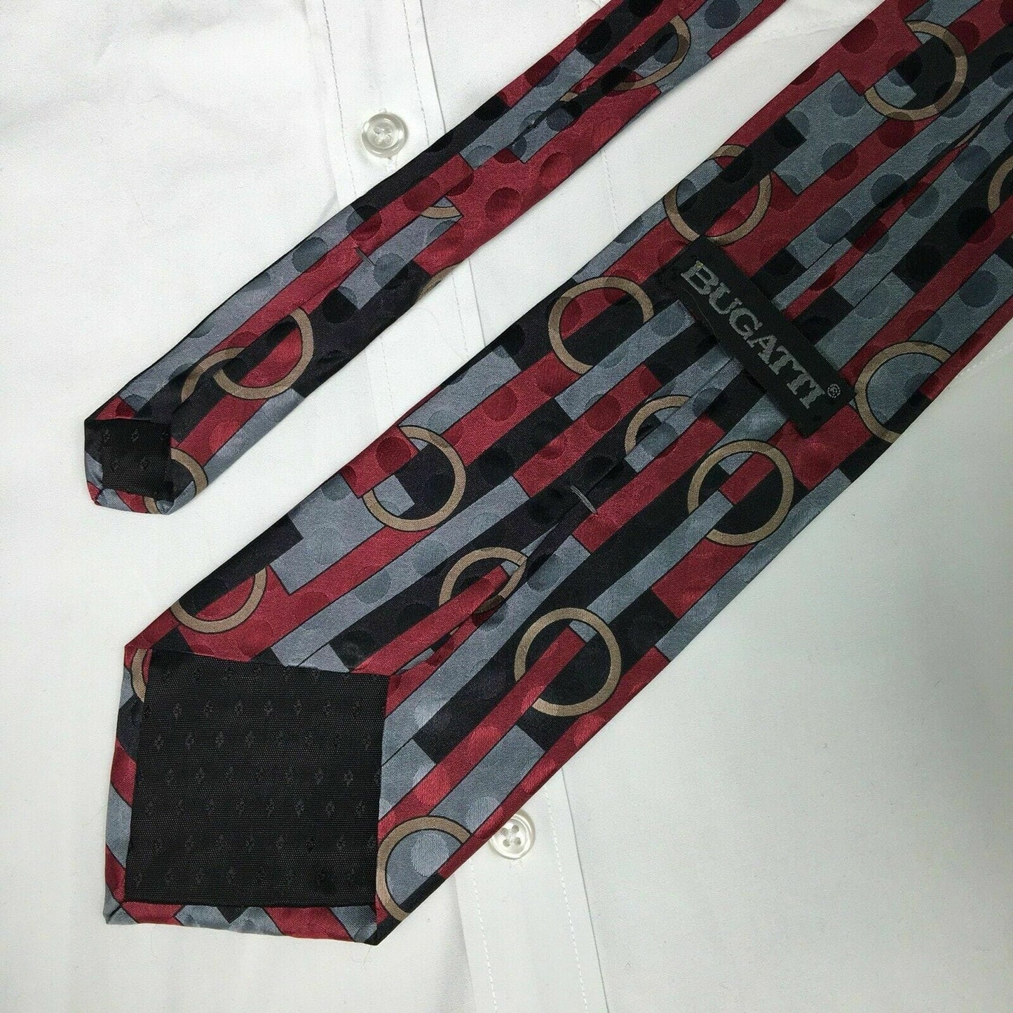 Sophisticated Bugatti Mens Metallic Multicolor Geometric Print Italian Silk Necktie