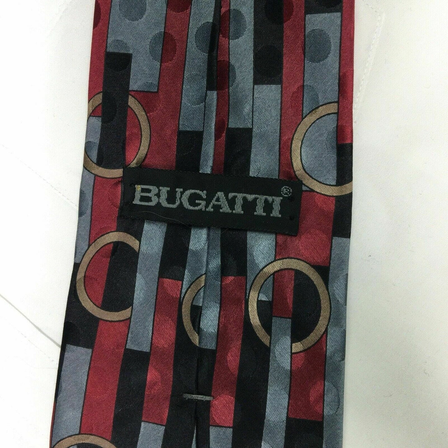 Sophisticated Bugatti Mens Metallic Multicolor Geometric Print Italian Silk Necktie