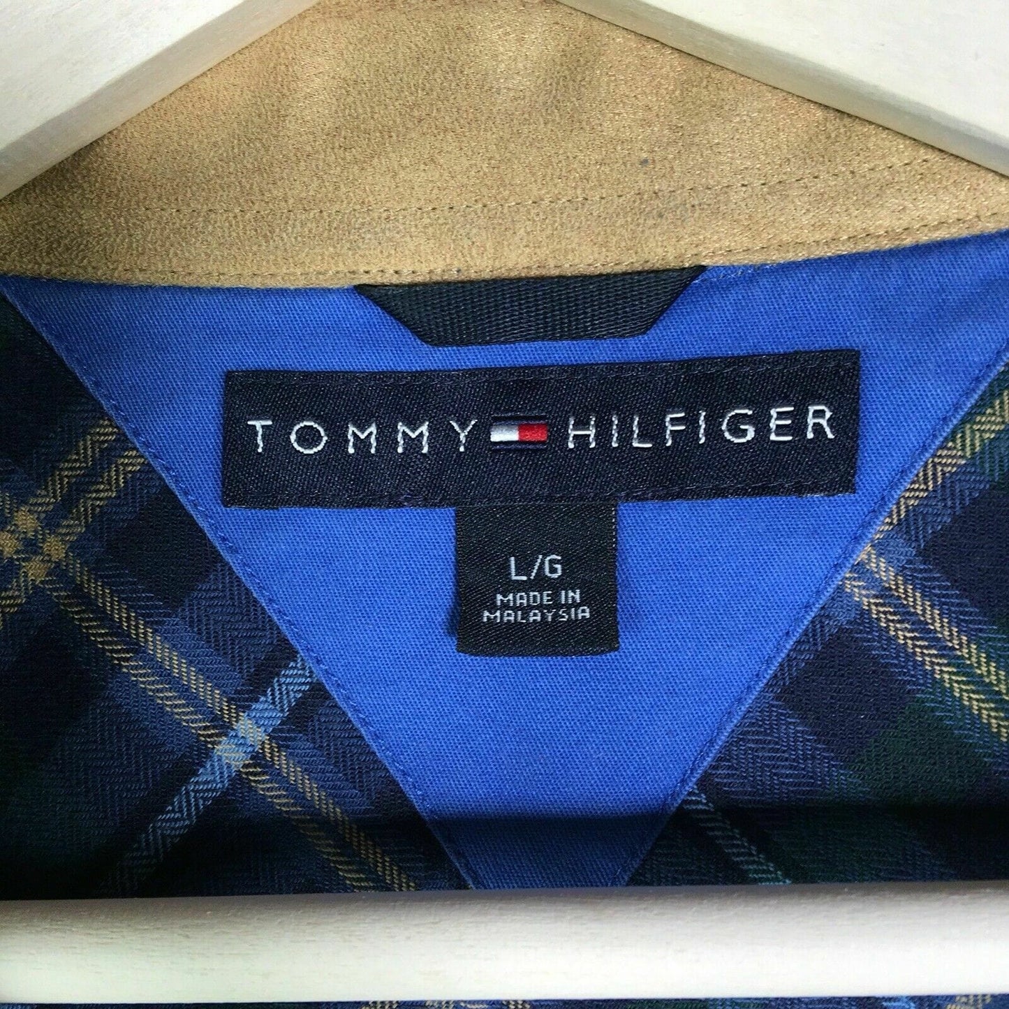 Tommy Hilfiger Vintage Plaid Shirt Durable Large Blue Flannel