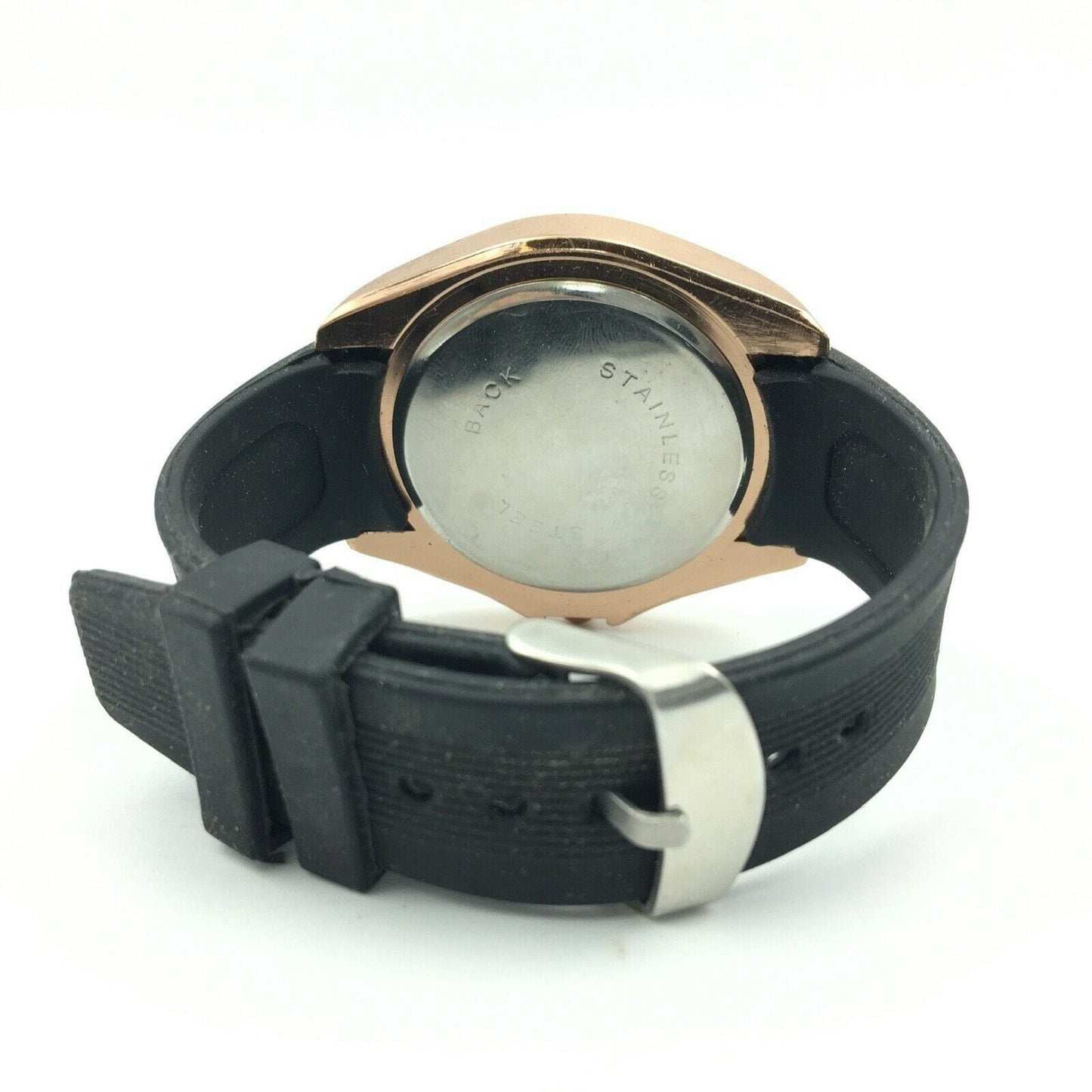Stylish Qiang Mens Analog Watch Durable Gold Bezel Black Rubber Watchband