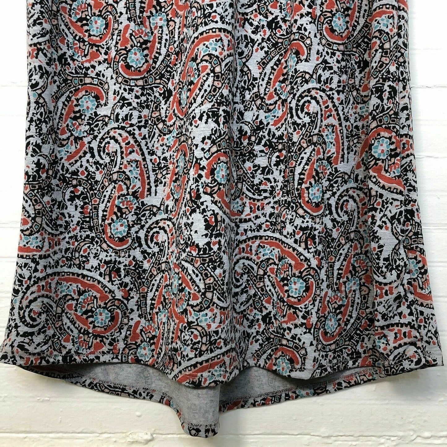 Charming LuLaRoe Women Gray Paisley Print Maria Dress Size XS Orange Black Teal Details