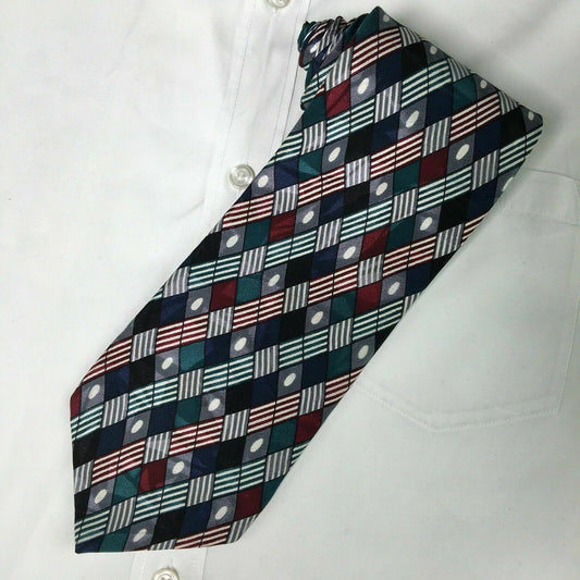 Chez Roffe Mens Multicolor Geometric Print 100% Silk Neck Tie 57” Made In USA