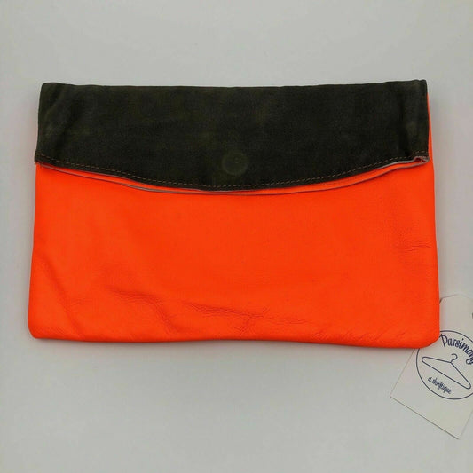 Gorjana Women’s Colorblock Foldover Clutch Purse Charcoal Orange Magnet Closure