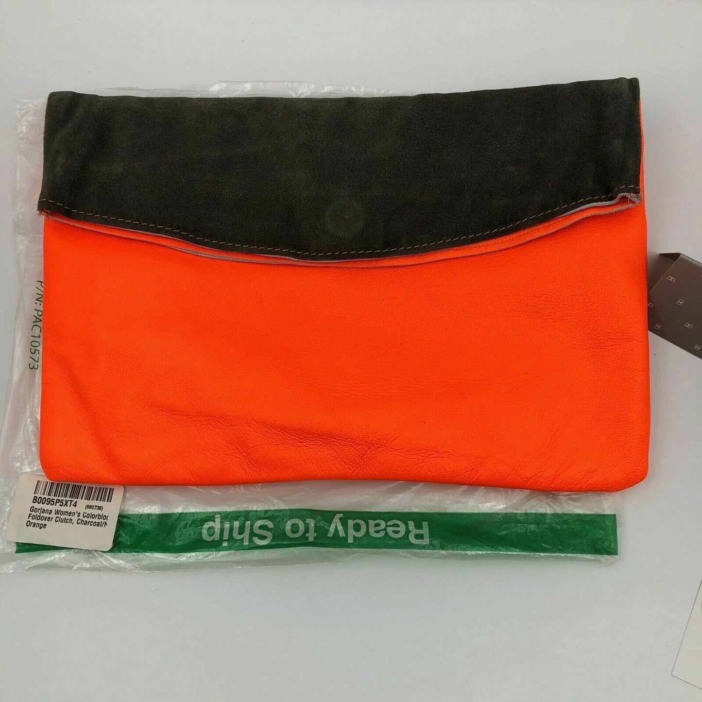 Gorjana Women’s Colorblock Foldover Clutch Purse Charcoal Orange Magnet Closure