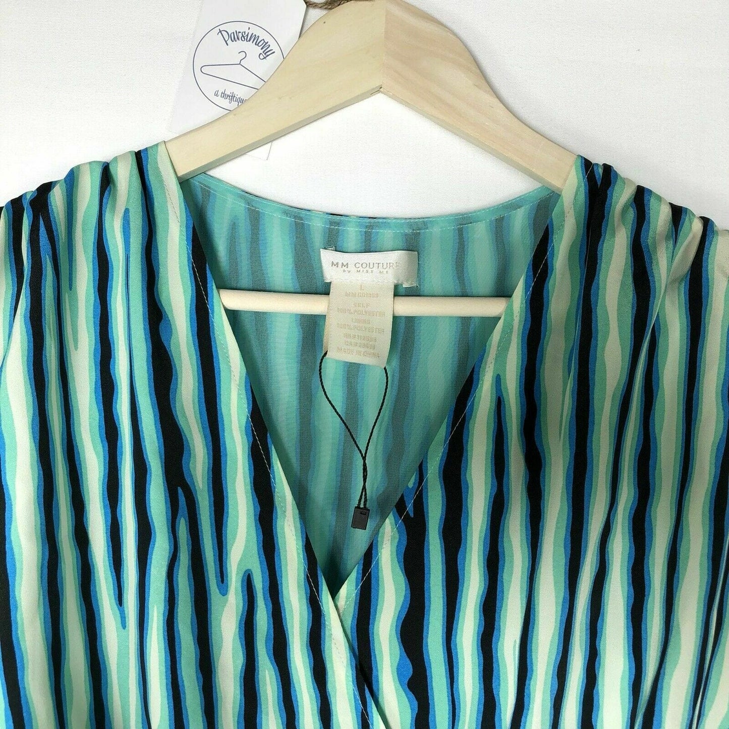 MM Couture by Miss Me Women’s Striped Sleeveless Faux Wrap Dress Size L NWOT