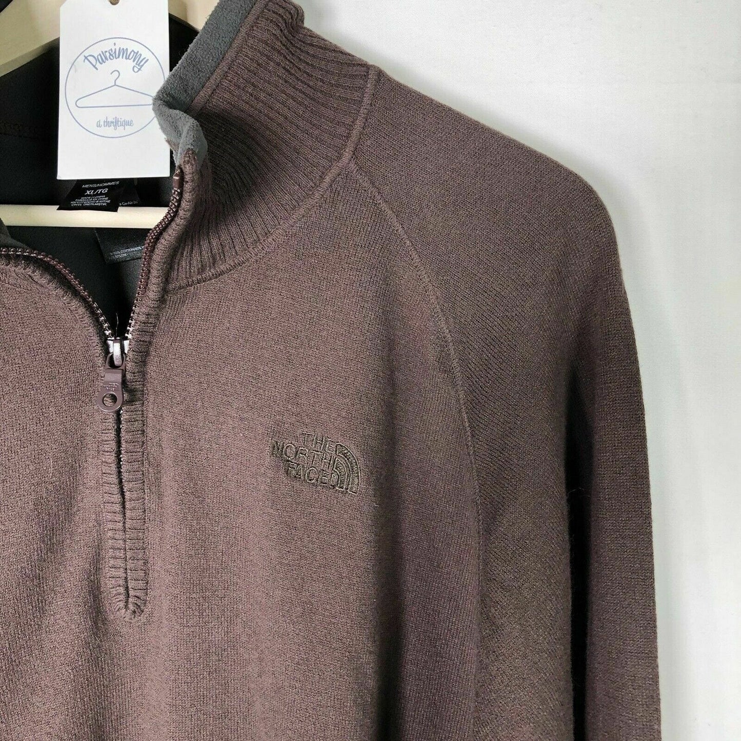 The North Face Mens Size XL Brown 1/4 Zip Lined Pullover Sweater L/s
