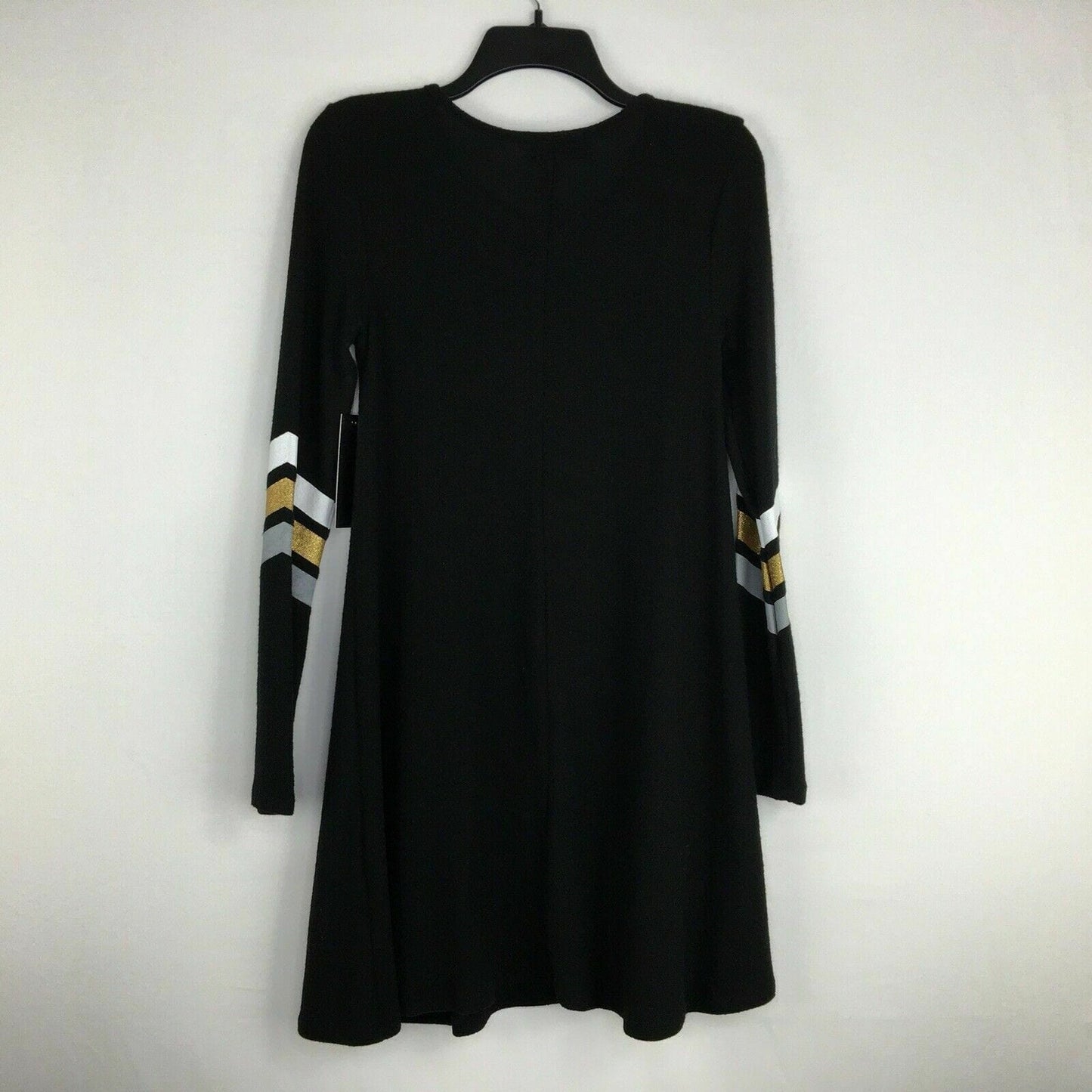 Btween Womens Juniors Size Small Black Sweater Dress Glitter “Love” & Stripes