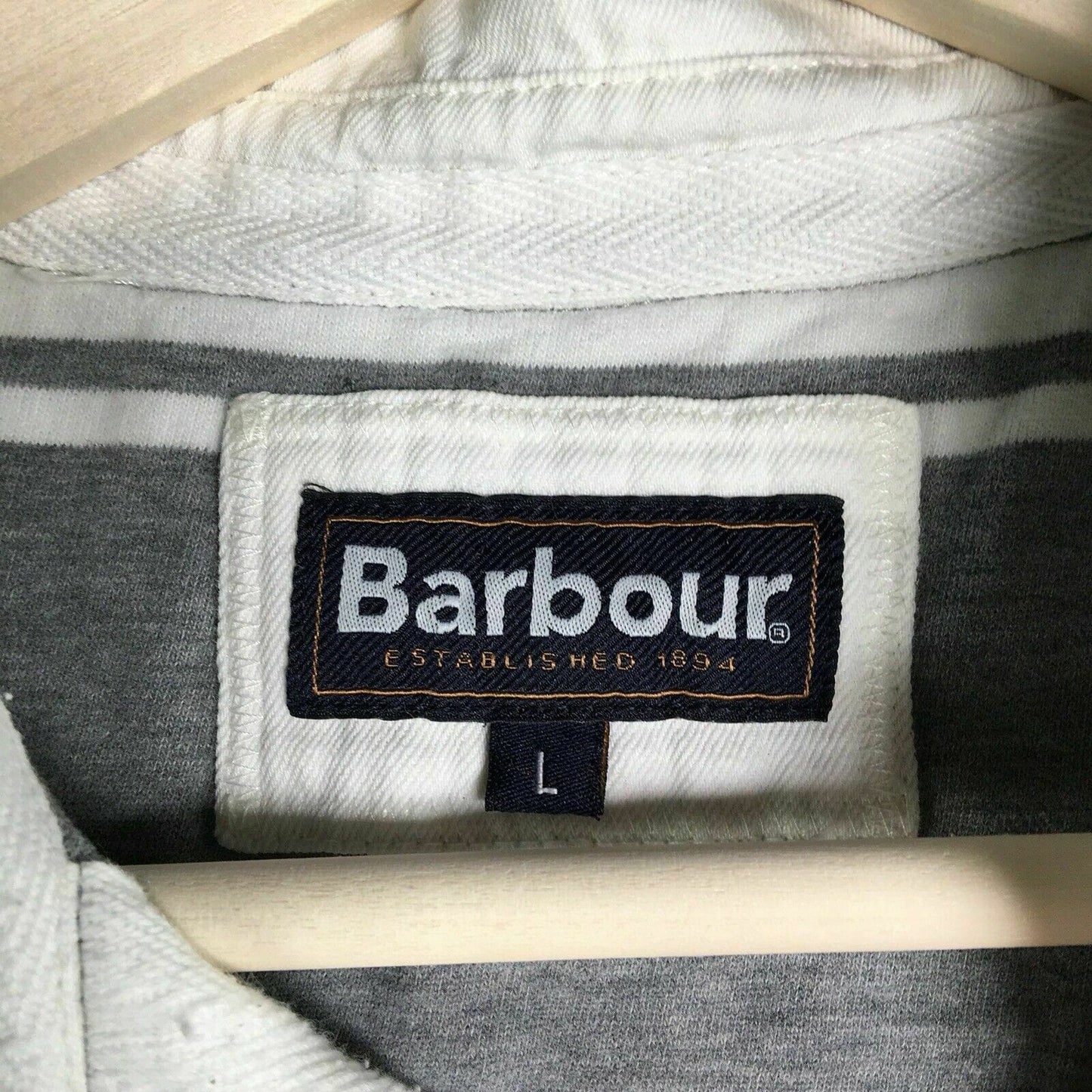 BARBOUR Mens Size M Gray White Striped Polo Golf Shirt S/s
