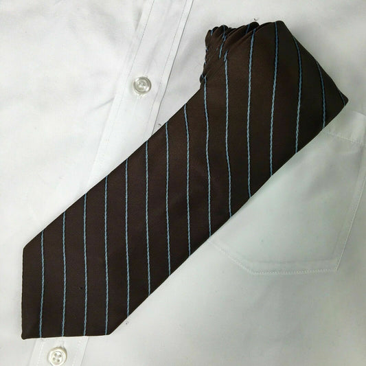 Vintage JOHN WEITZ Mens 57” Necktie Dark Brown W/ Blue Stripe