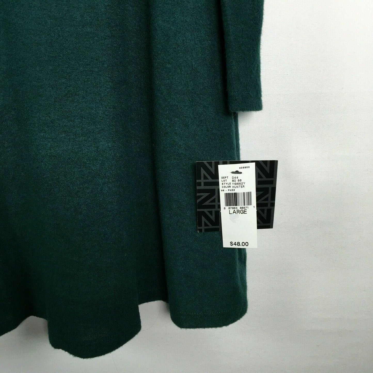 IZ Byer Women’s Hunter Green Long Sleeve Shoulder Ruffle Sweater Dress Sz L NWT
