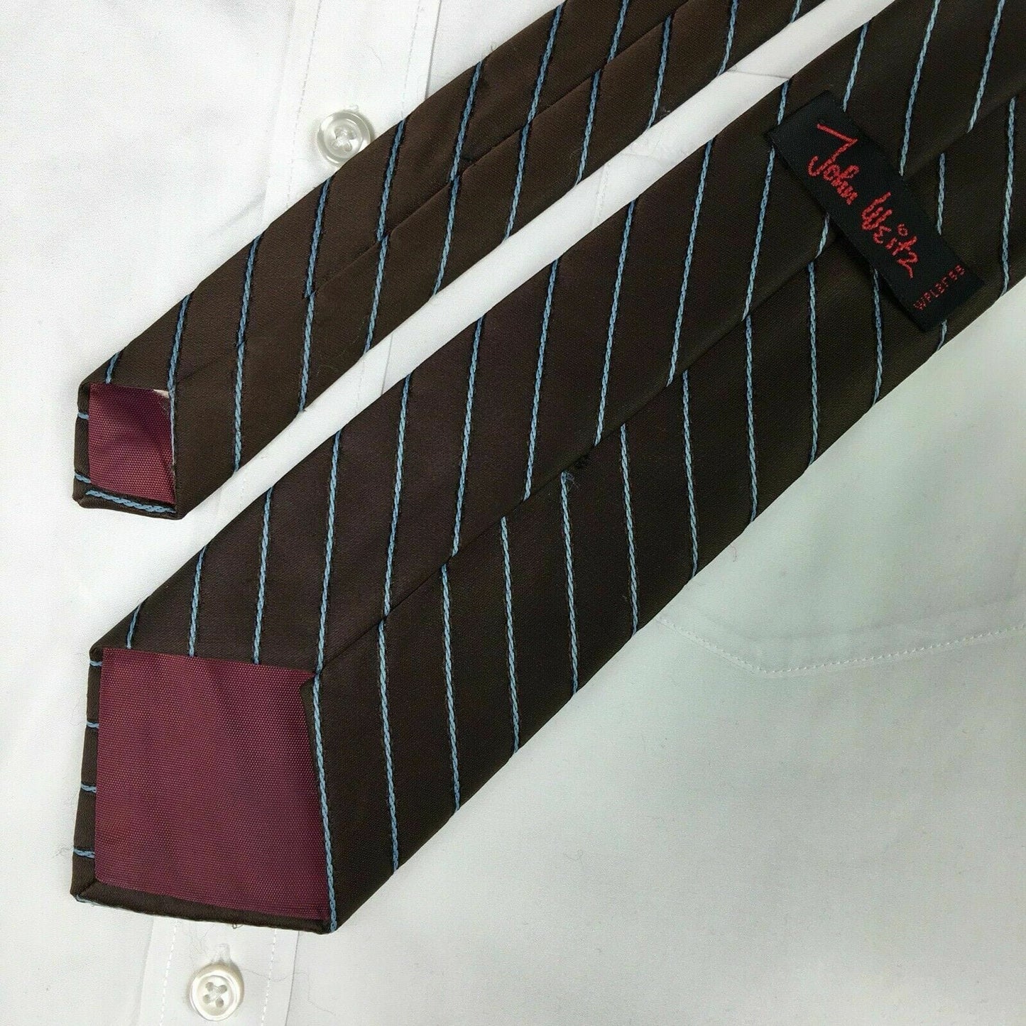 Vintage JOHN WEITZ Mens 57” Necktie Dark Brown W/ Blue Stripe